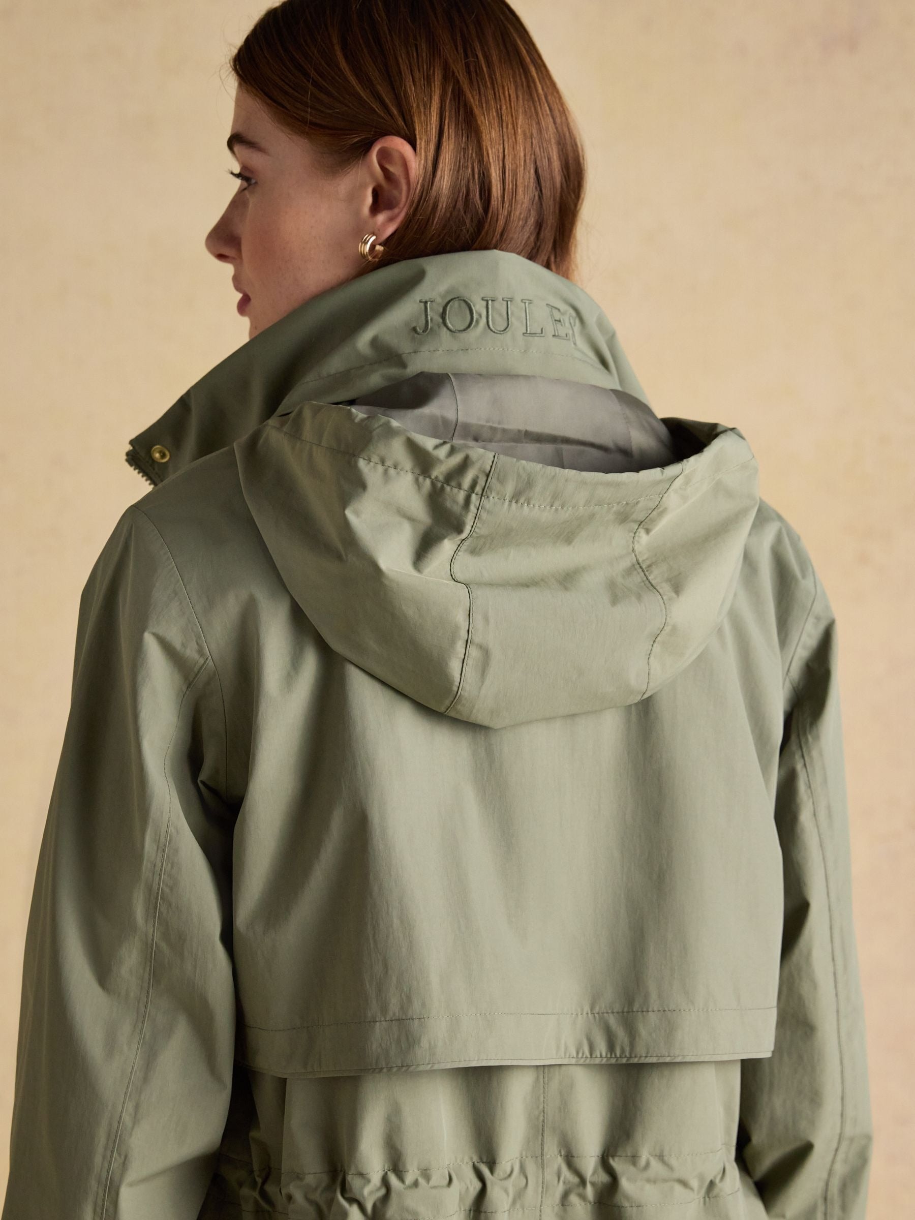 Hensley Khaki Green Longline Waterproof Coat with Packable Hood