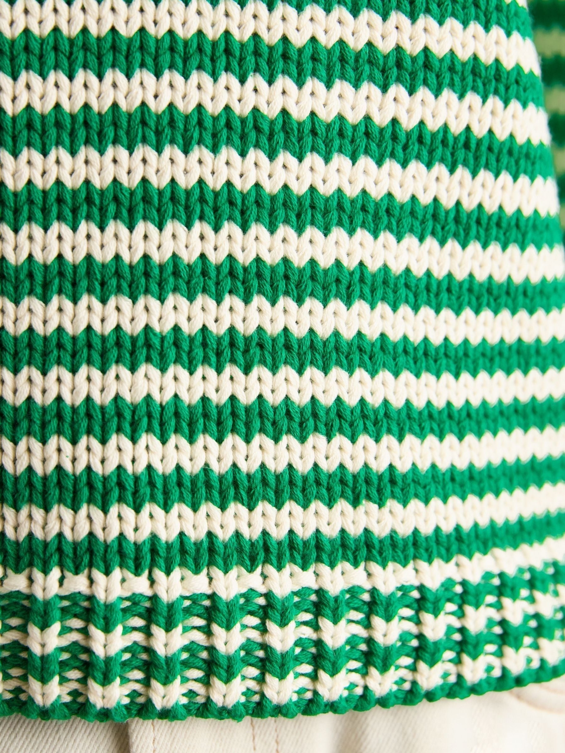 Green & White Striped Cotton Crew Neck Jumper