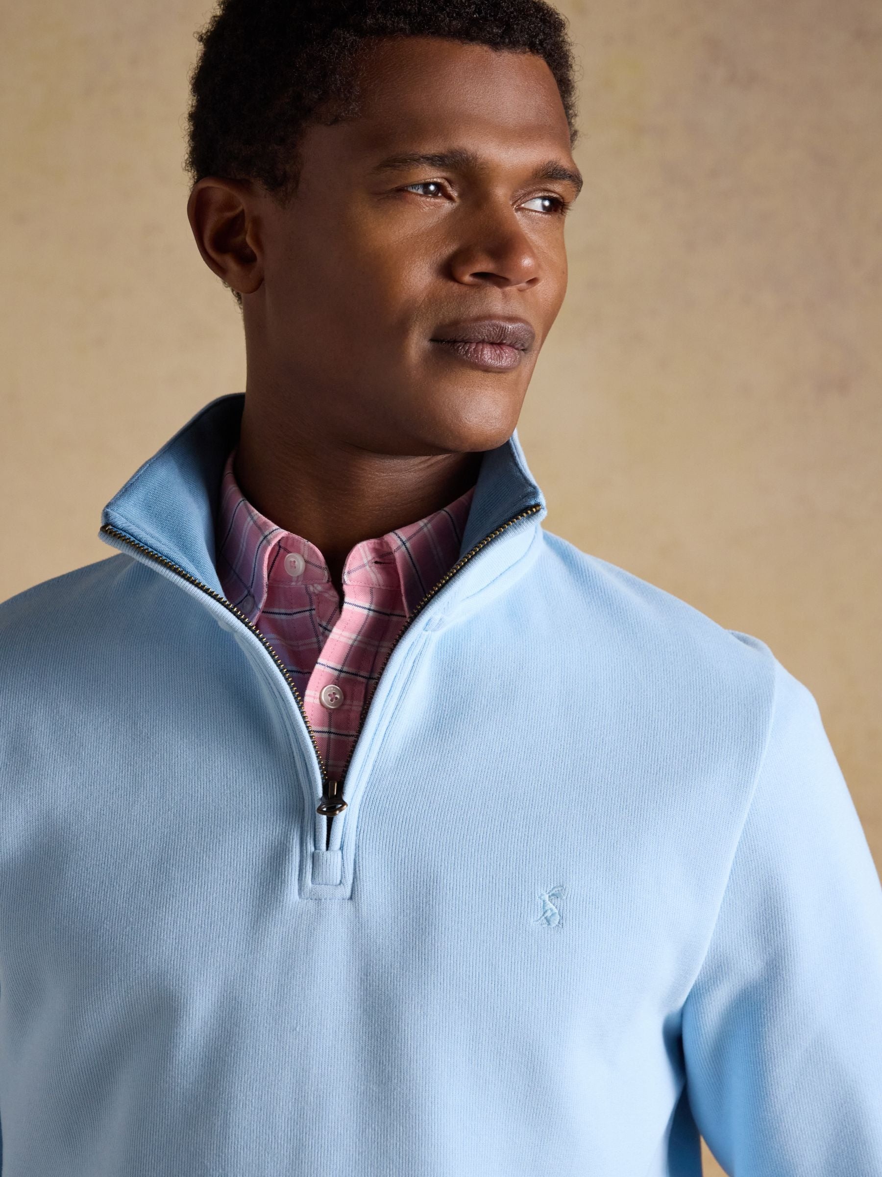 Alistair Blue French Ribbed Quarter Zip Sweatshirt