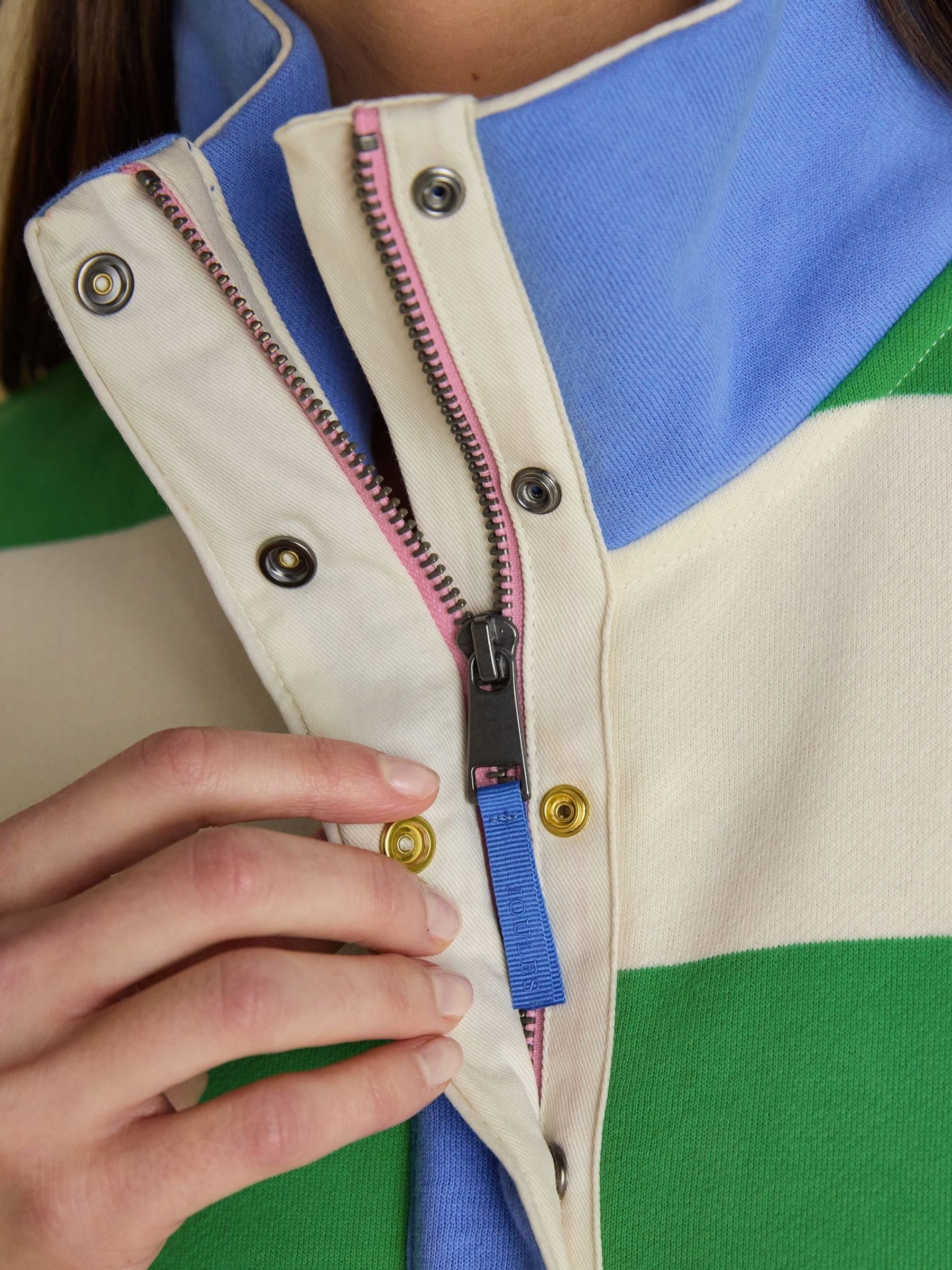Burnham Cream Stripe Quarter Zip Sweatshirt With Funnel Neck