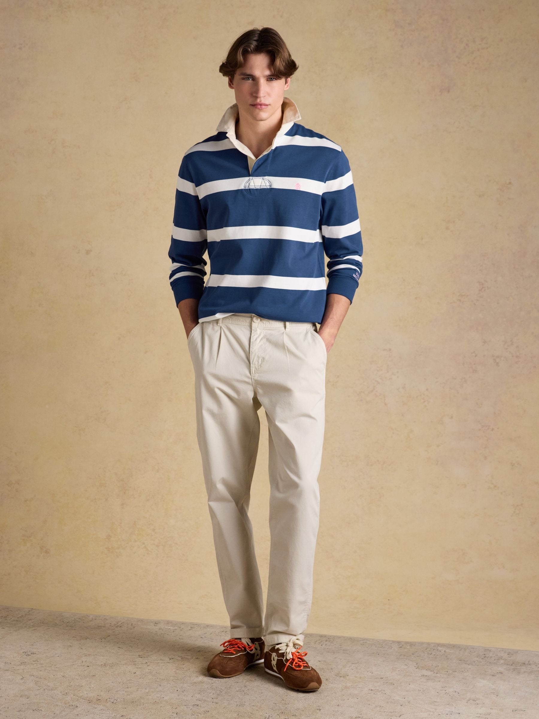 Blue & Cream Striped Long Sleeve Rugby Shirt