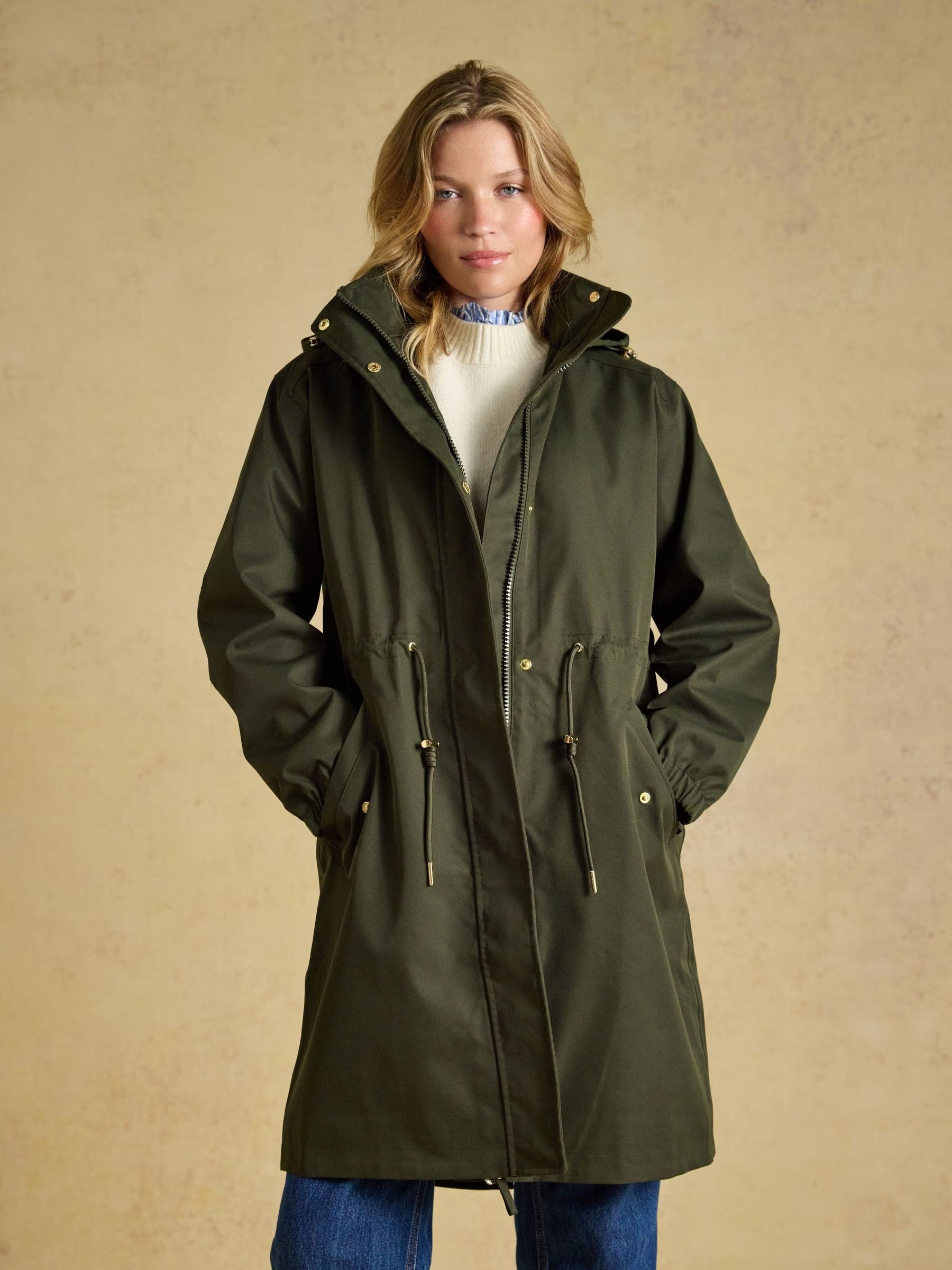 Stormwell Khaki Green Waterproof Longline Raincoat with Hood