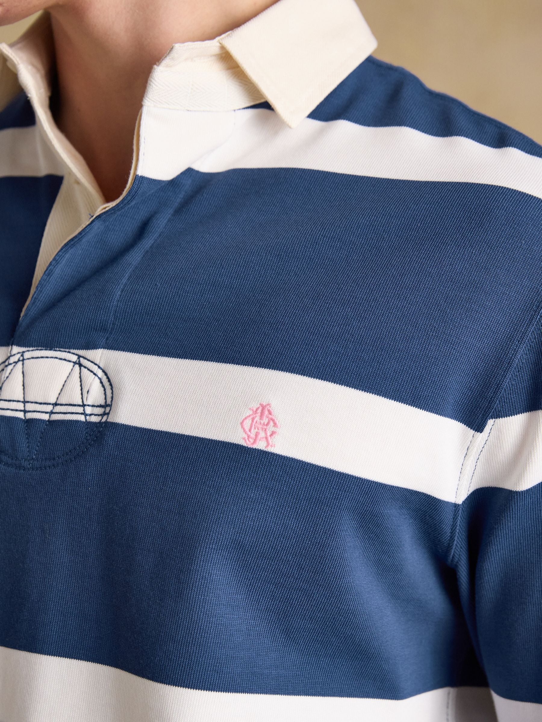 Blue & Cream Striped Long Sleeve Rugby Shirt