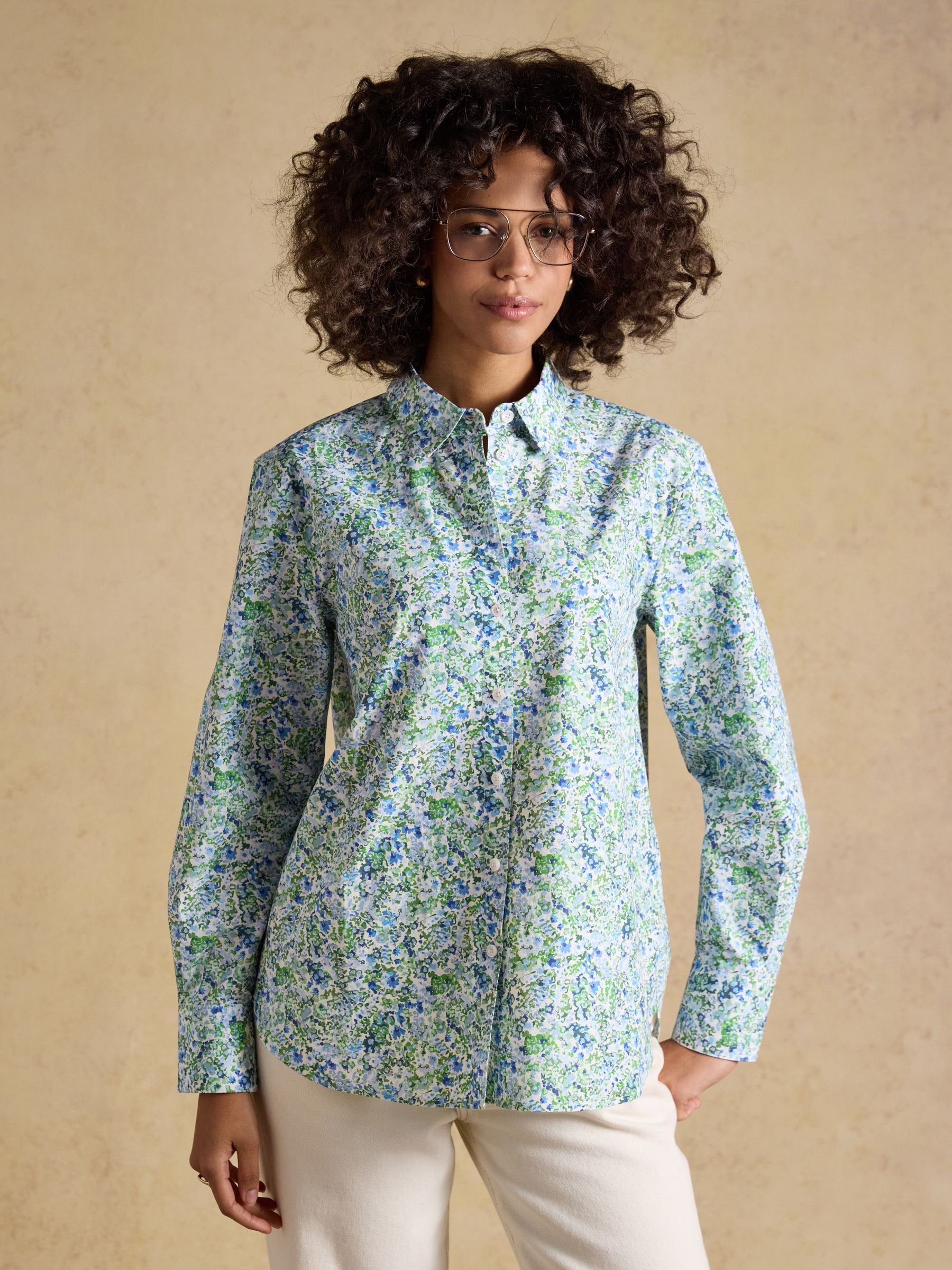Green Ditsy Boyfriend Fit Poplin Shirt