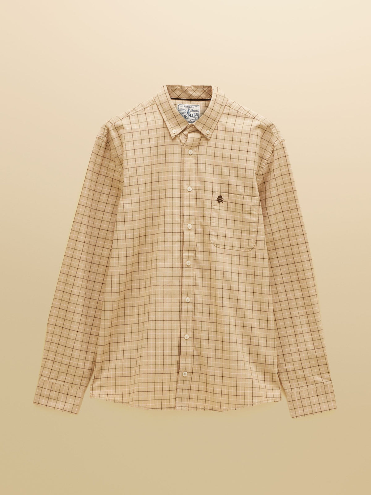 Oatmeal Checked Classic Fit Cotton Oxford Shirt