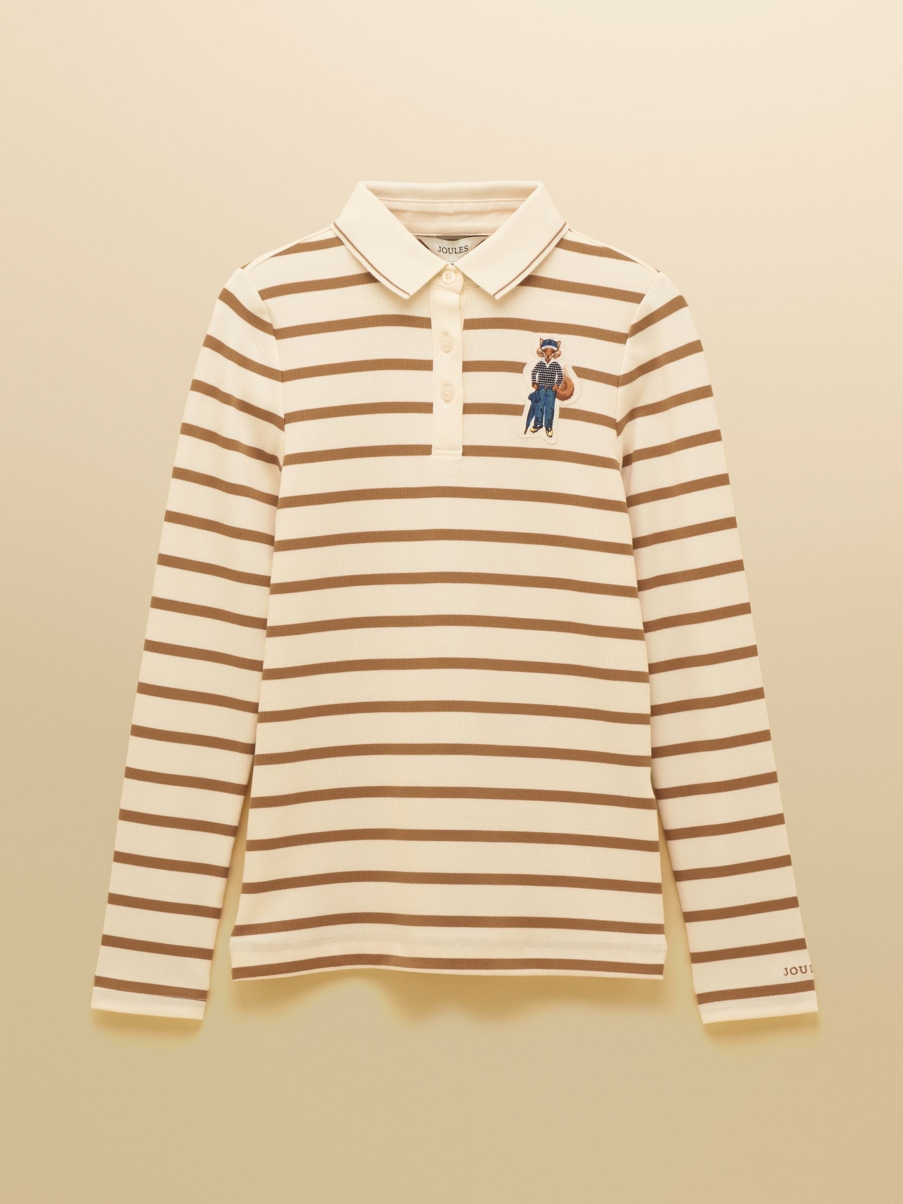 Fairfield Jonty Fox Cream & Brown Striped Long Sleeve Ribbed Polo Shirt