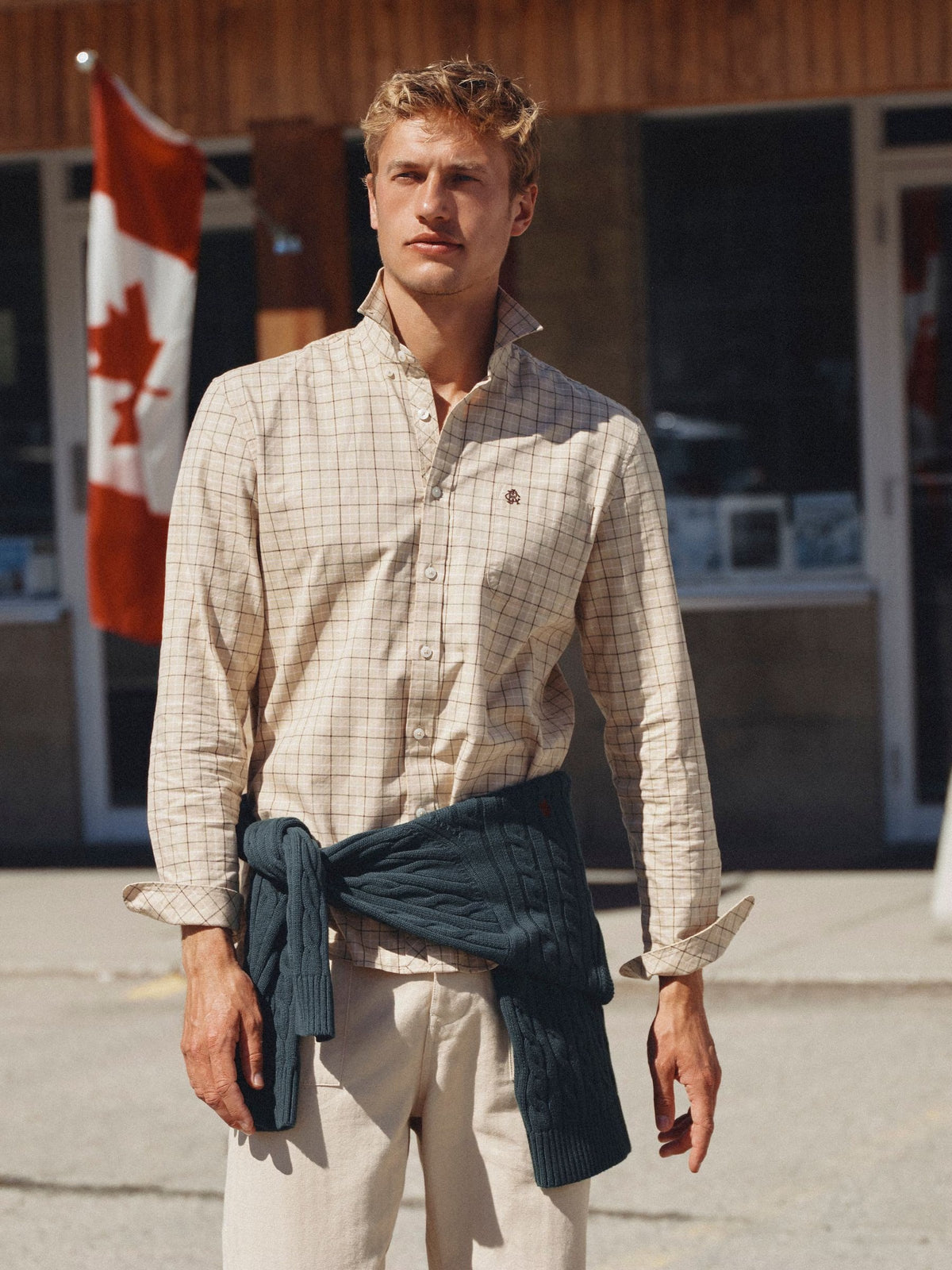 Oatmeal Checked Classic Fit Cotton Oxford Shirt