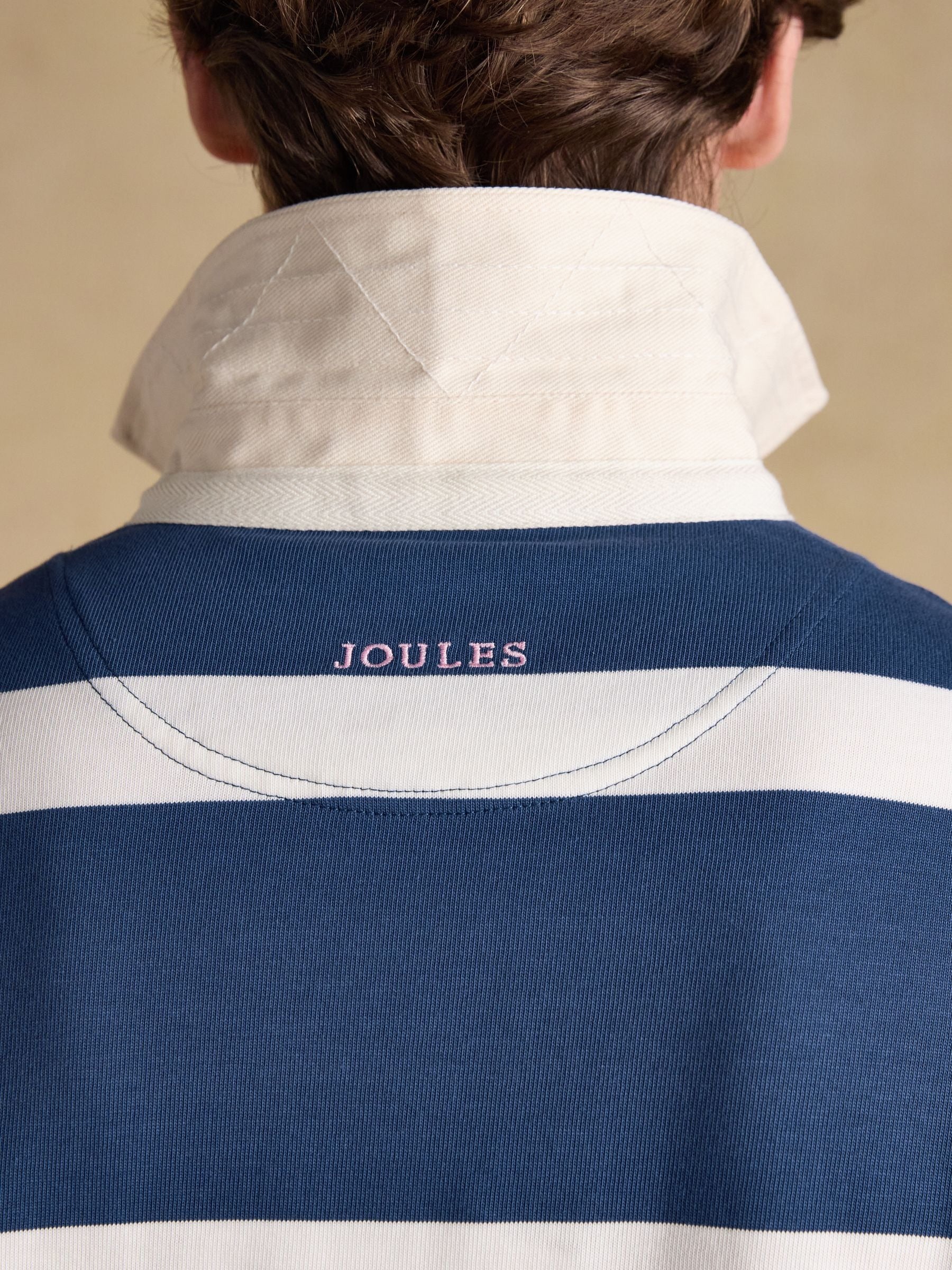 Blue & Cream Striped Long Sleeve Rugby Shirt