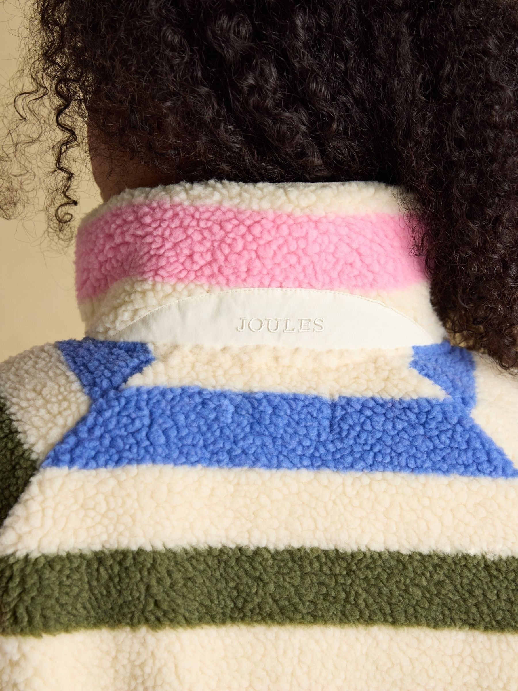 Cream Multi Bright Striped Borg Fleece Jacket