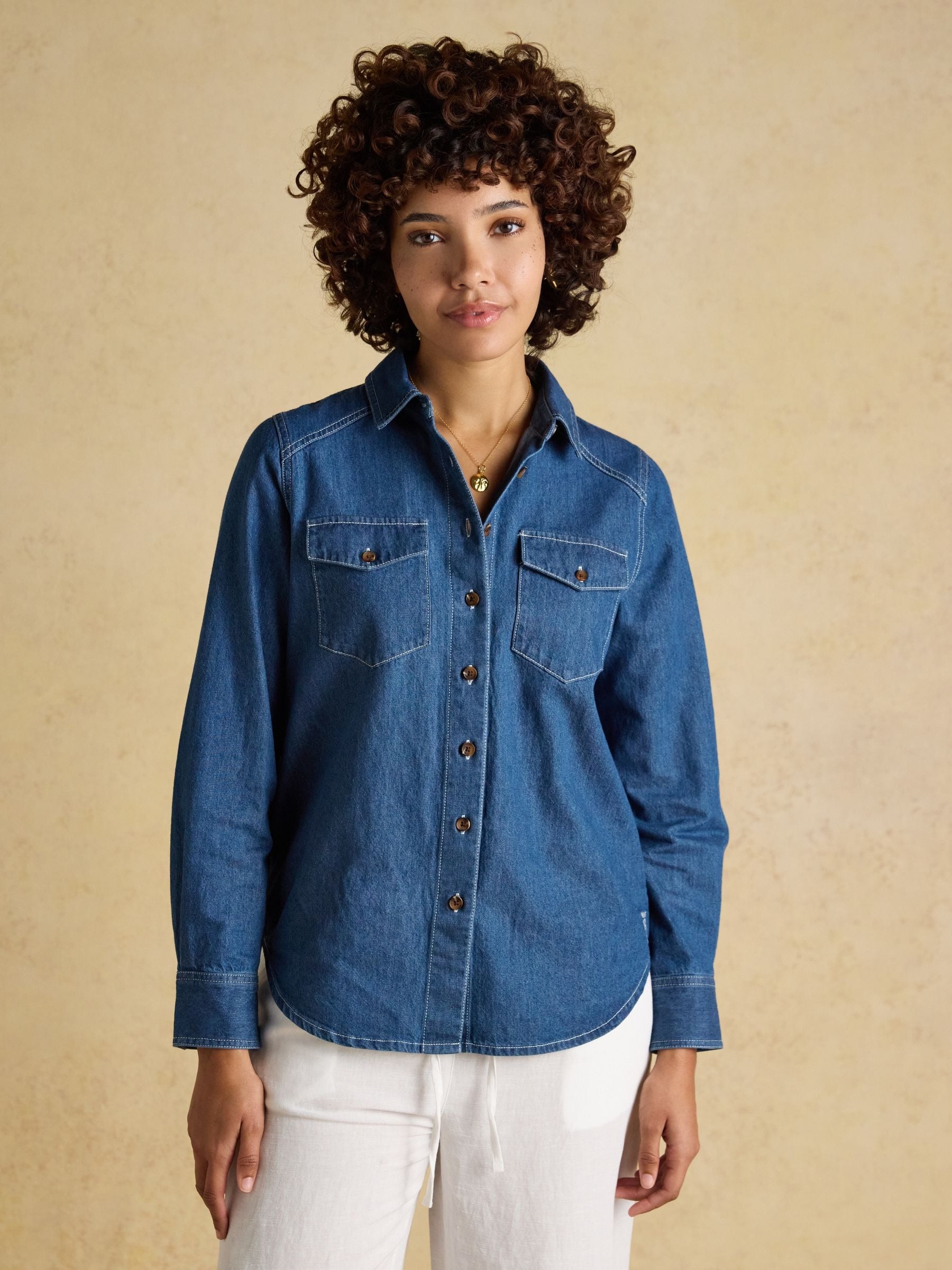Mid Wash Blue Relaxed Fit Denim Shirt