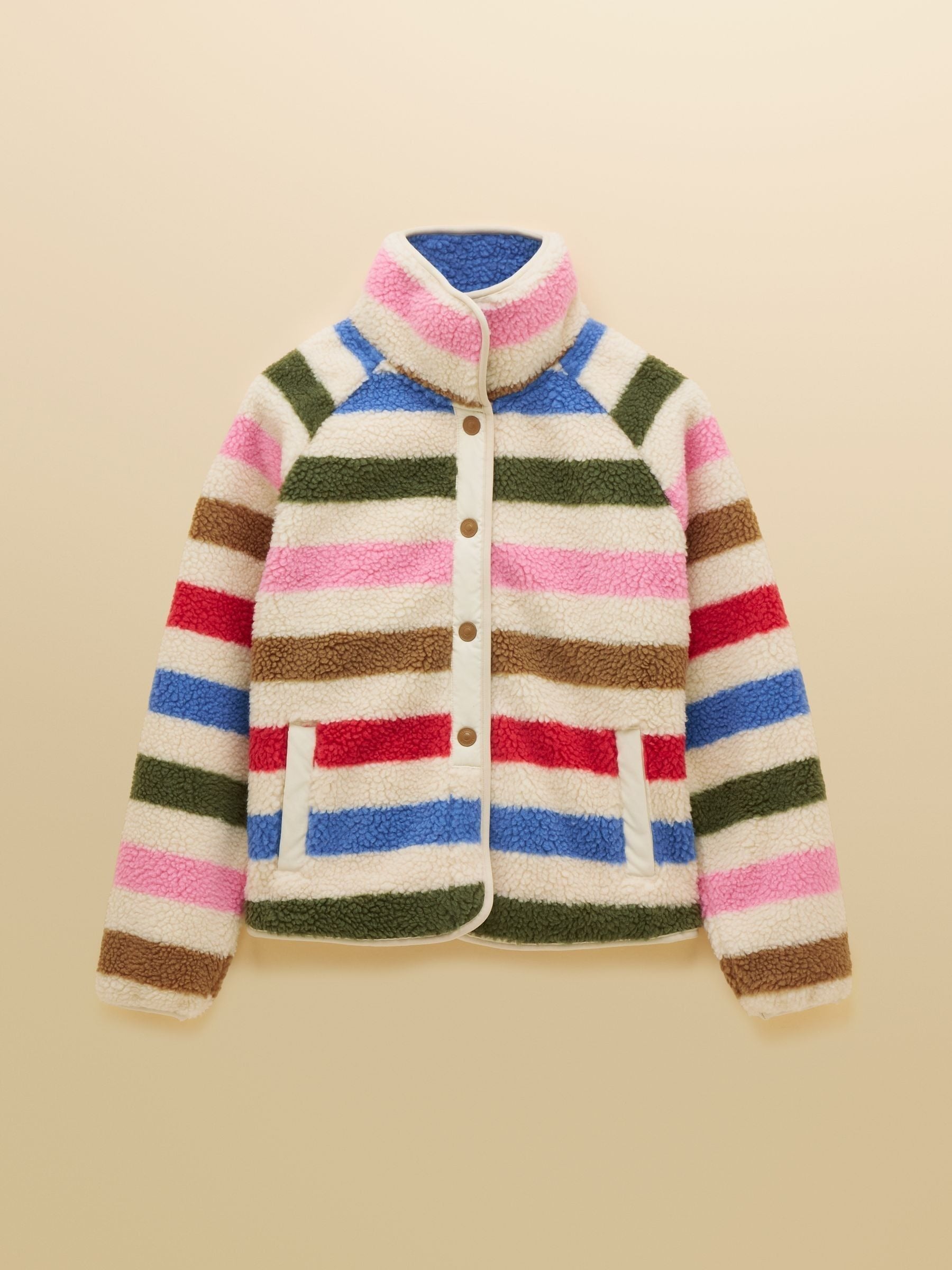 Cream Multi Bright Striped Borg Fleece Jacket