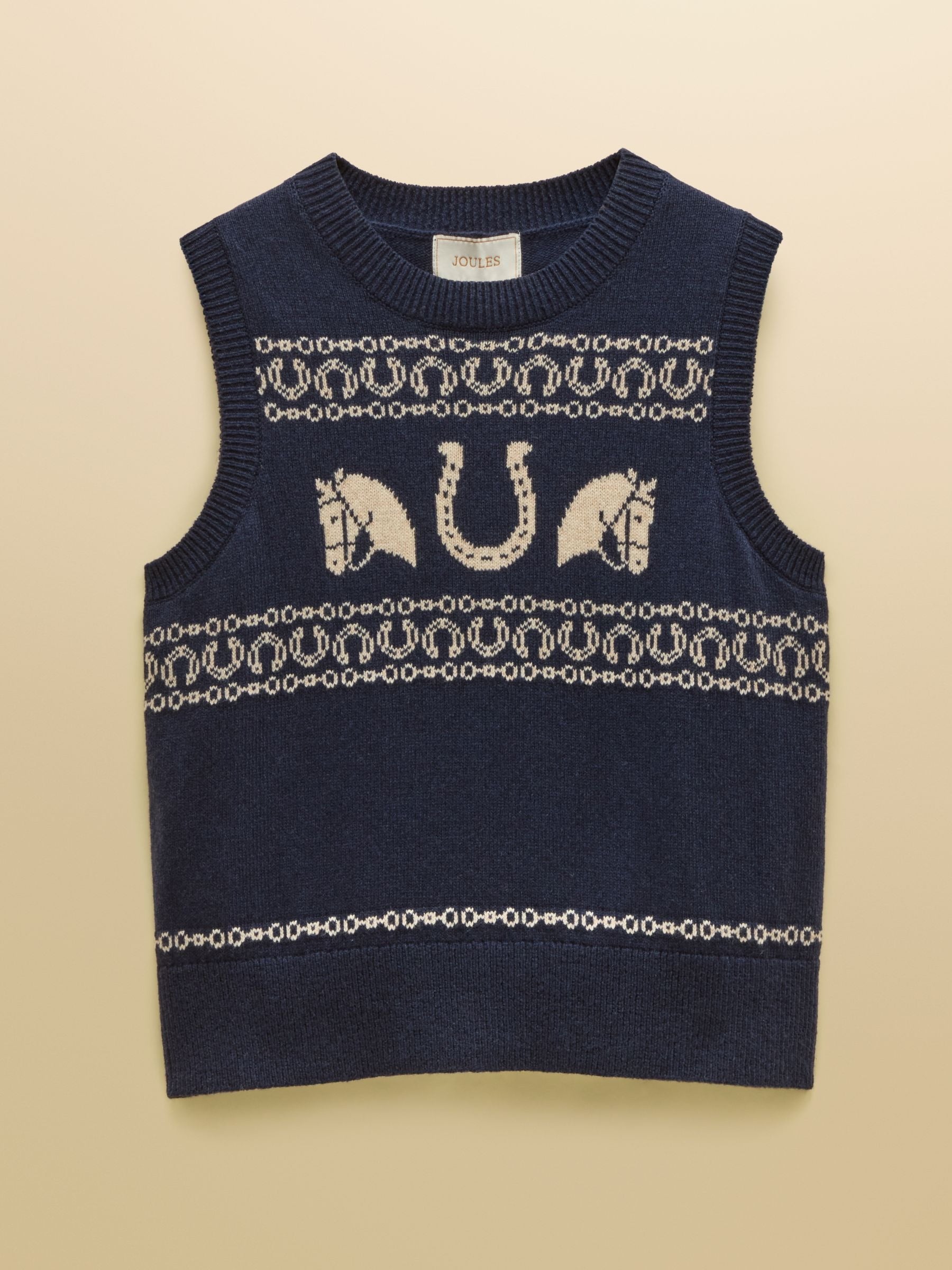 Horse Icon Navy Cotton Blend Crew Neck Knitted Vest