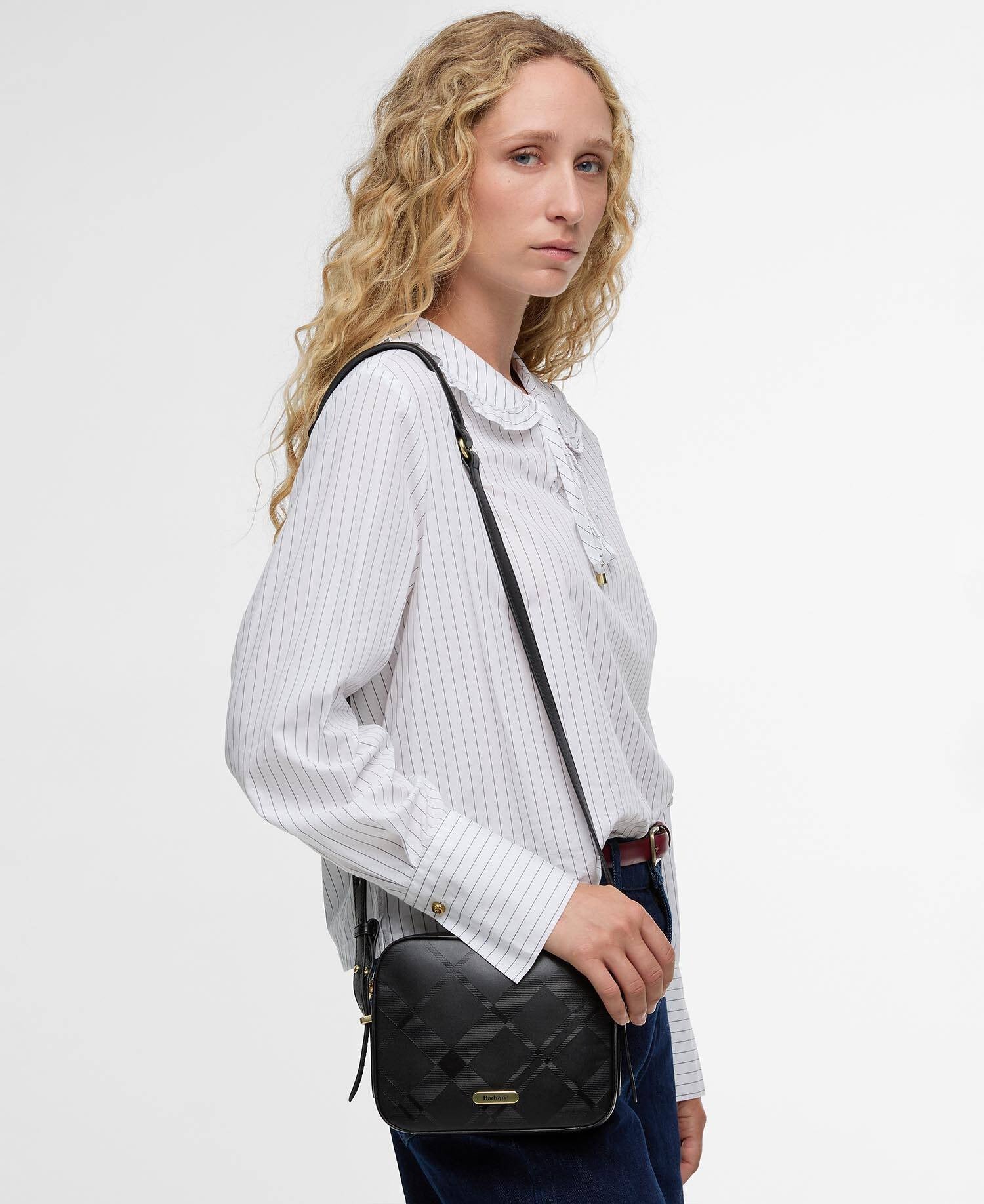 Daphne Deboss Leather Crossbody Bag - Black/ Deboss Tartan