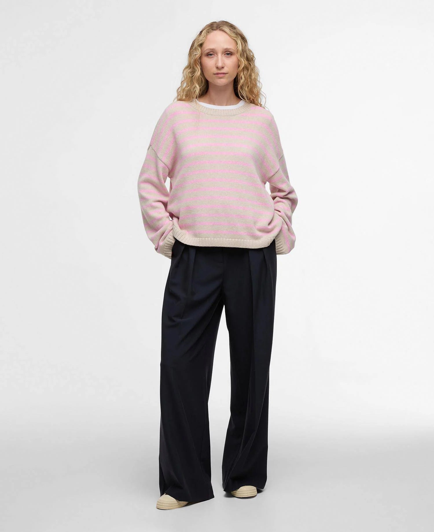 Rosie Striped Crew Neck Jumper - Oat/Cherry Blossom Stripe