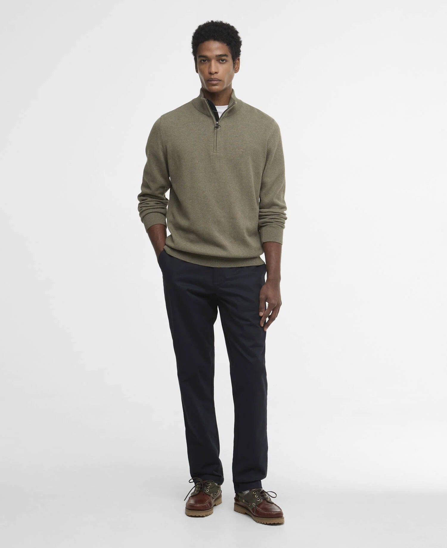 Cotton Quarter-Zip Jumper - Smokey Olive
