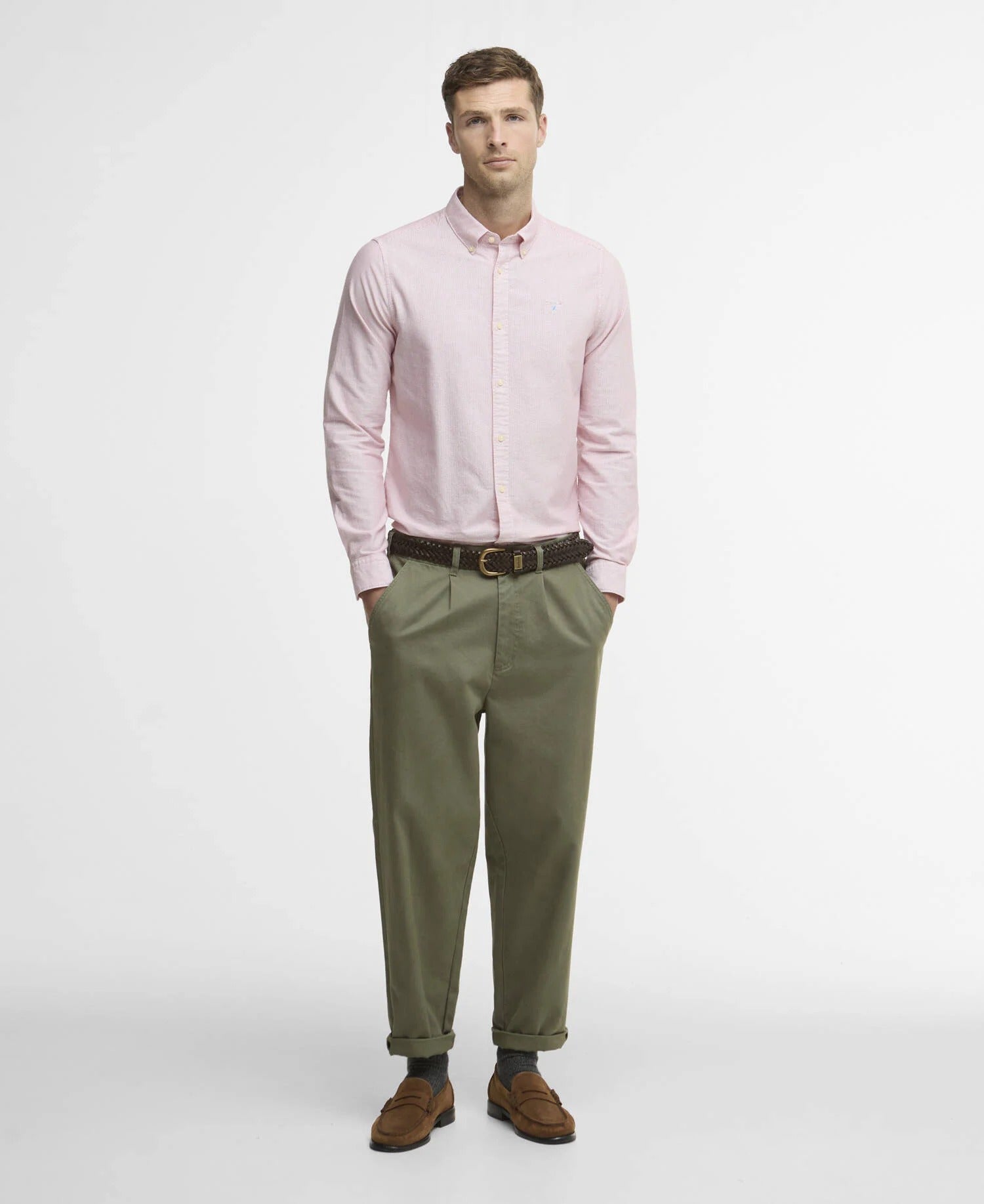 Striped Oxford Tailored Long-Sleeved Shirt - Red