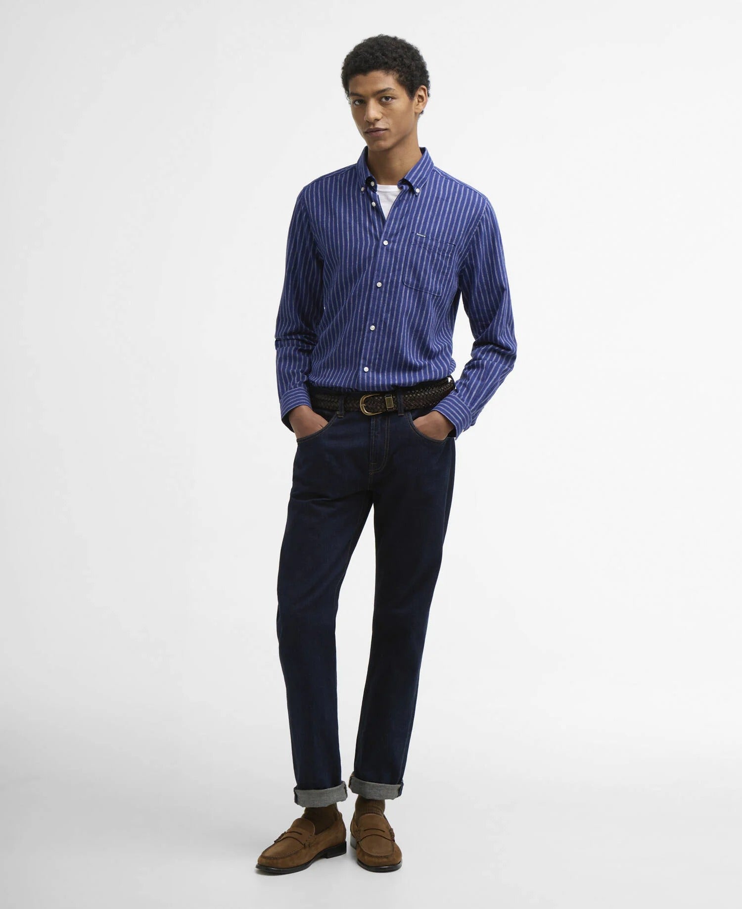 Nelson Striped Long-Sleeved Tailored Shirt - Indigo