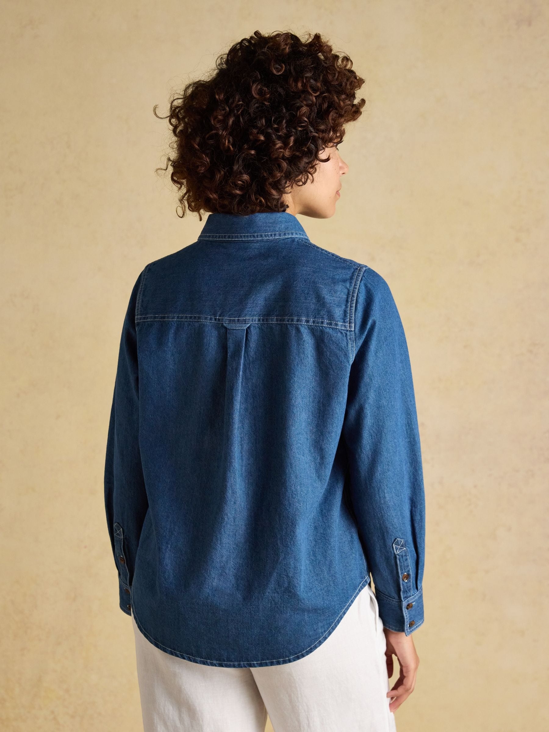 Mid Wash Blue Relaxed Fit Denim Shirt