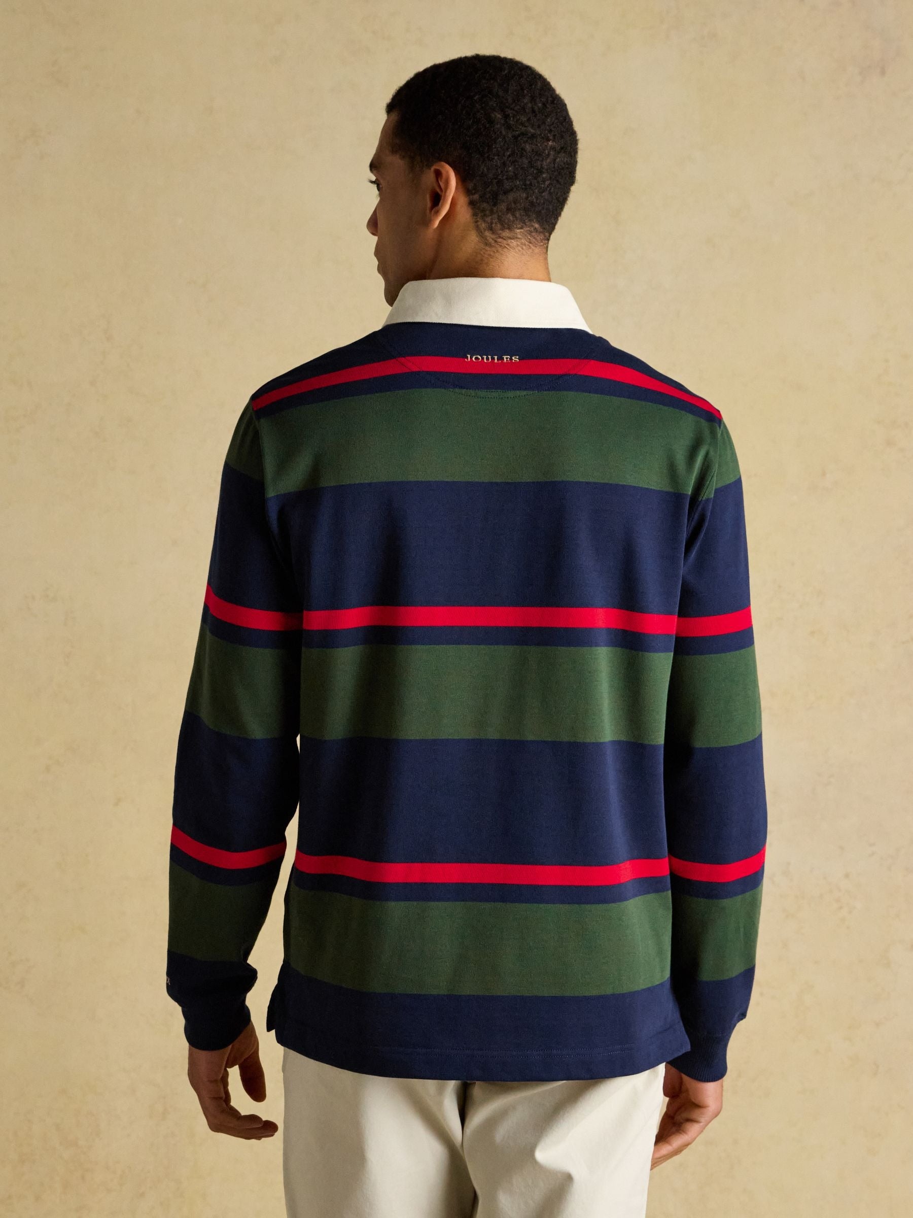 Navy & Green Striped Long Sleeve Rugby Shirt