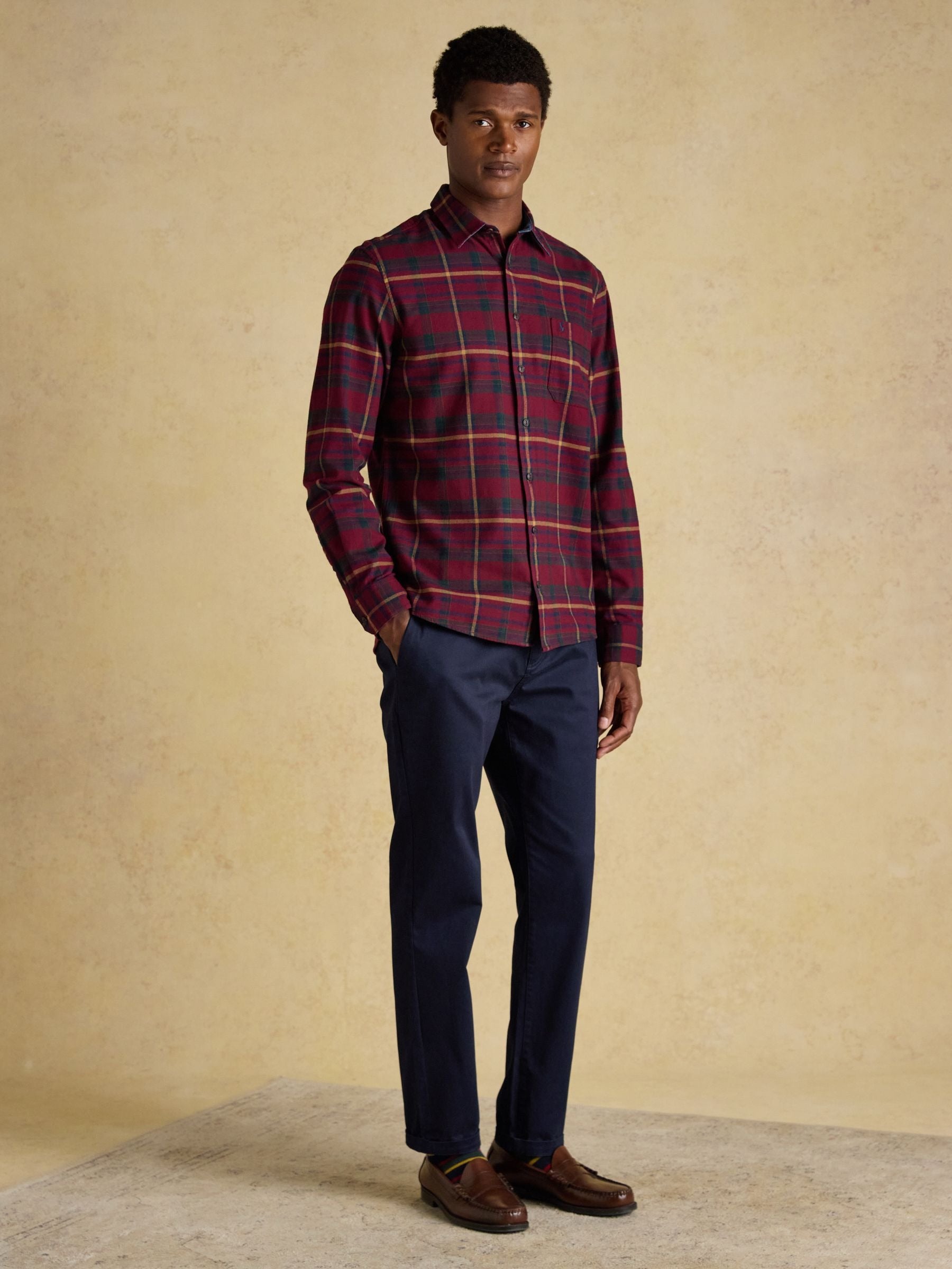 Brushed Flannel Burgundy Red Check Cotton Shirt