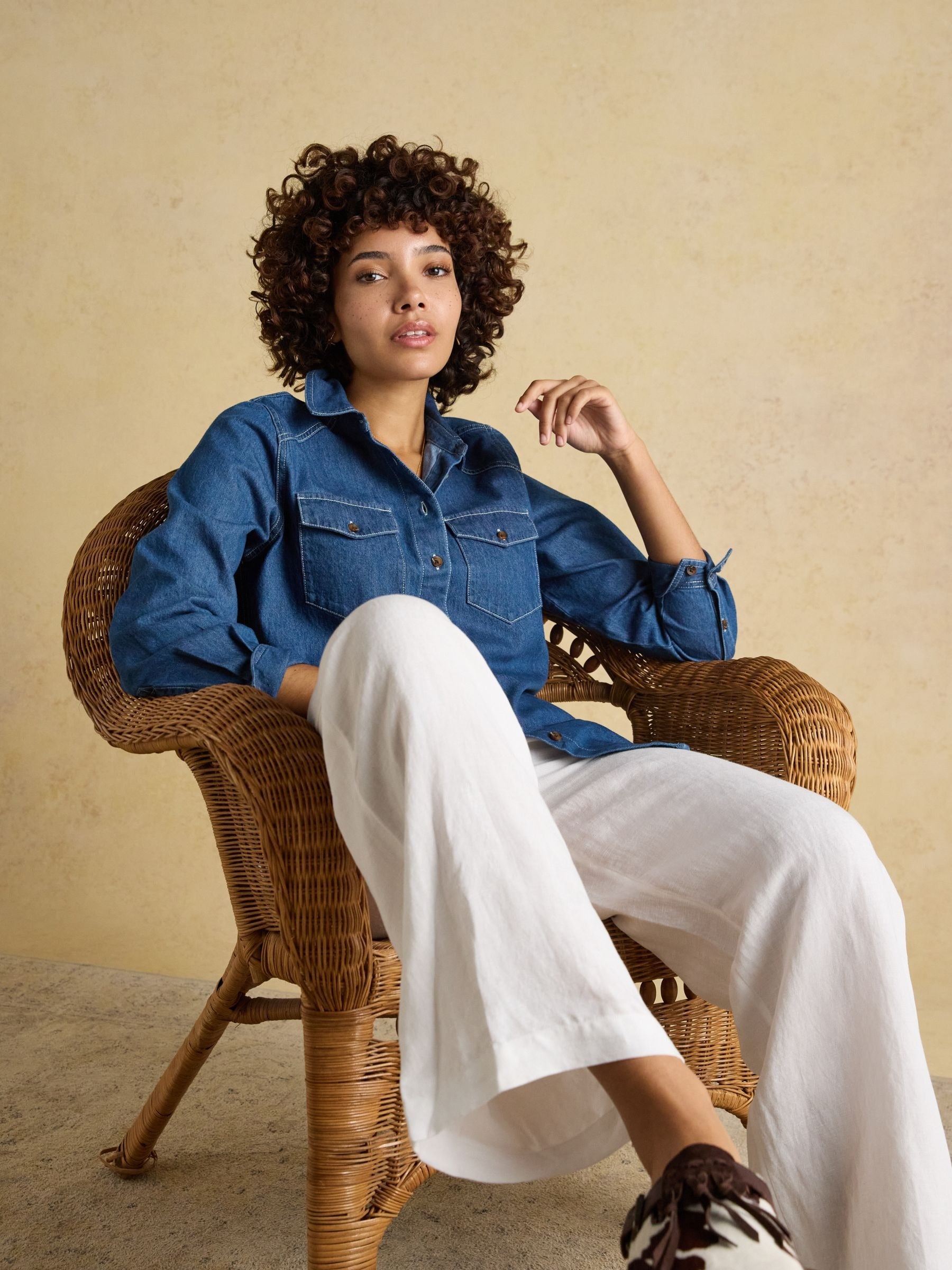 Mid Wash Blue Relaxed Fit Denim Shirt