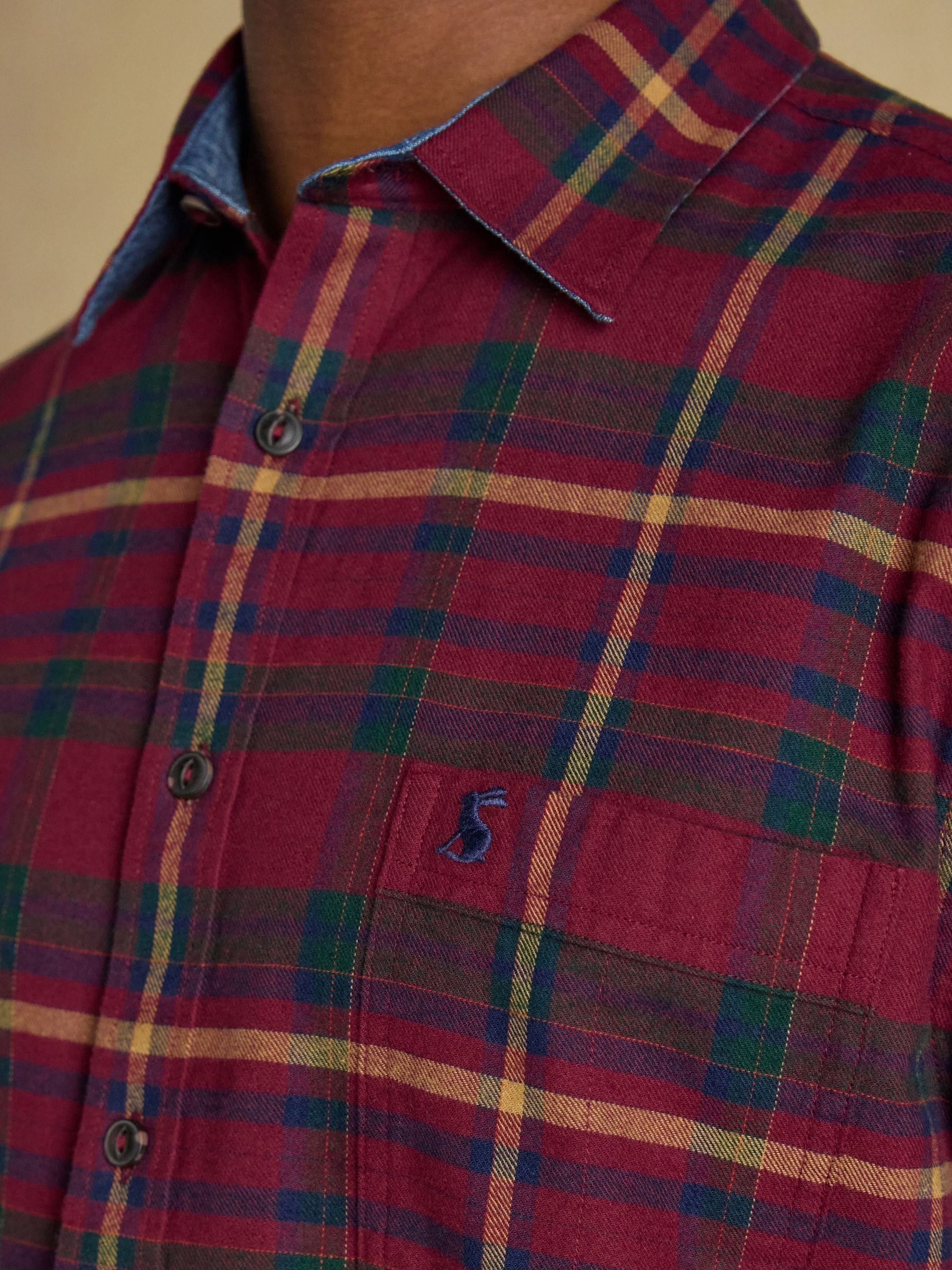 Brushed Flannel Burgundy Red Check Cotton Shirt