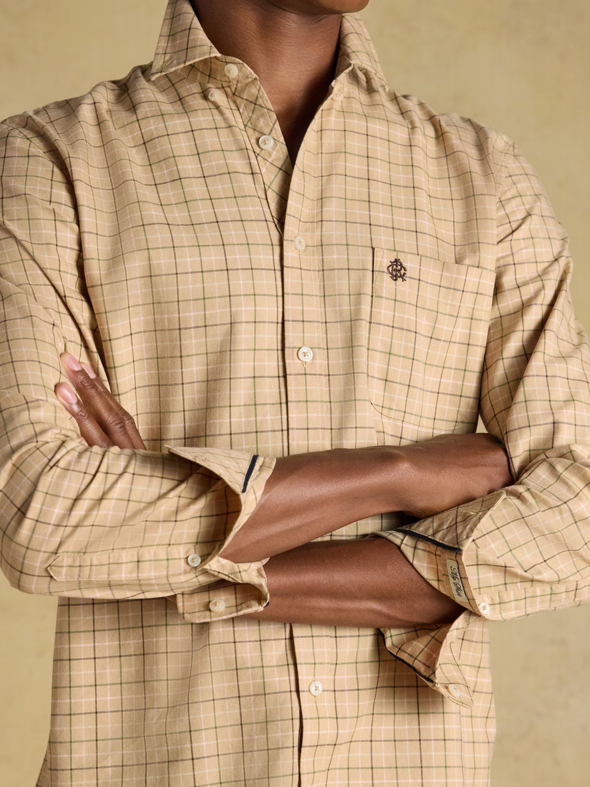 Oatmeal Checked Classic Fit Cotton Oxford Shirt