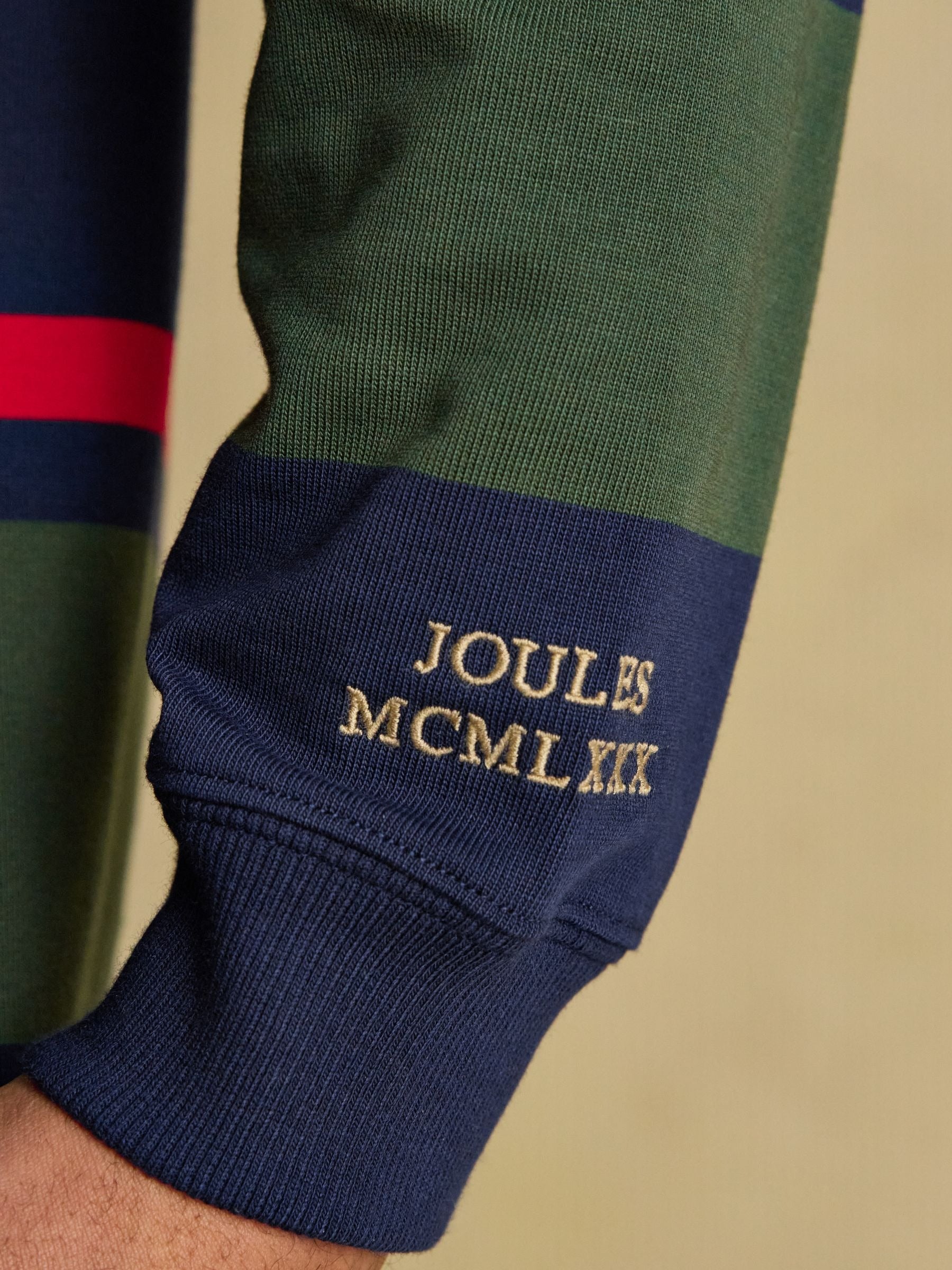Navy & Green Striped Long Sleeve Rugby Shirt