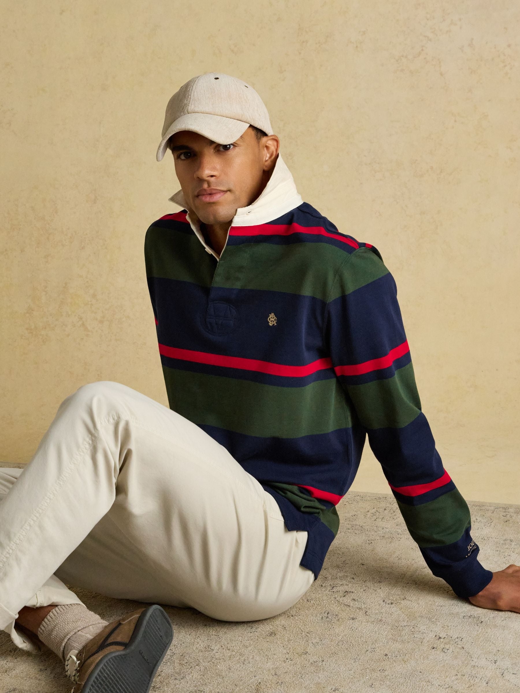 Navy & Green Striped Long Sleeve Rugby Shirt