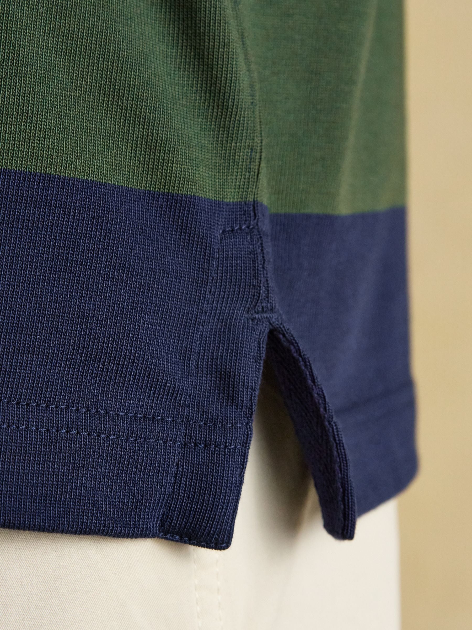 Navy & Green Striped Long Sleeve Rugby Shirt