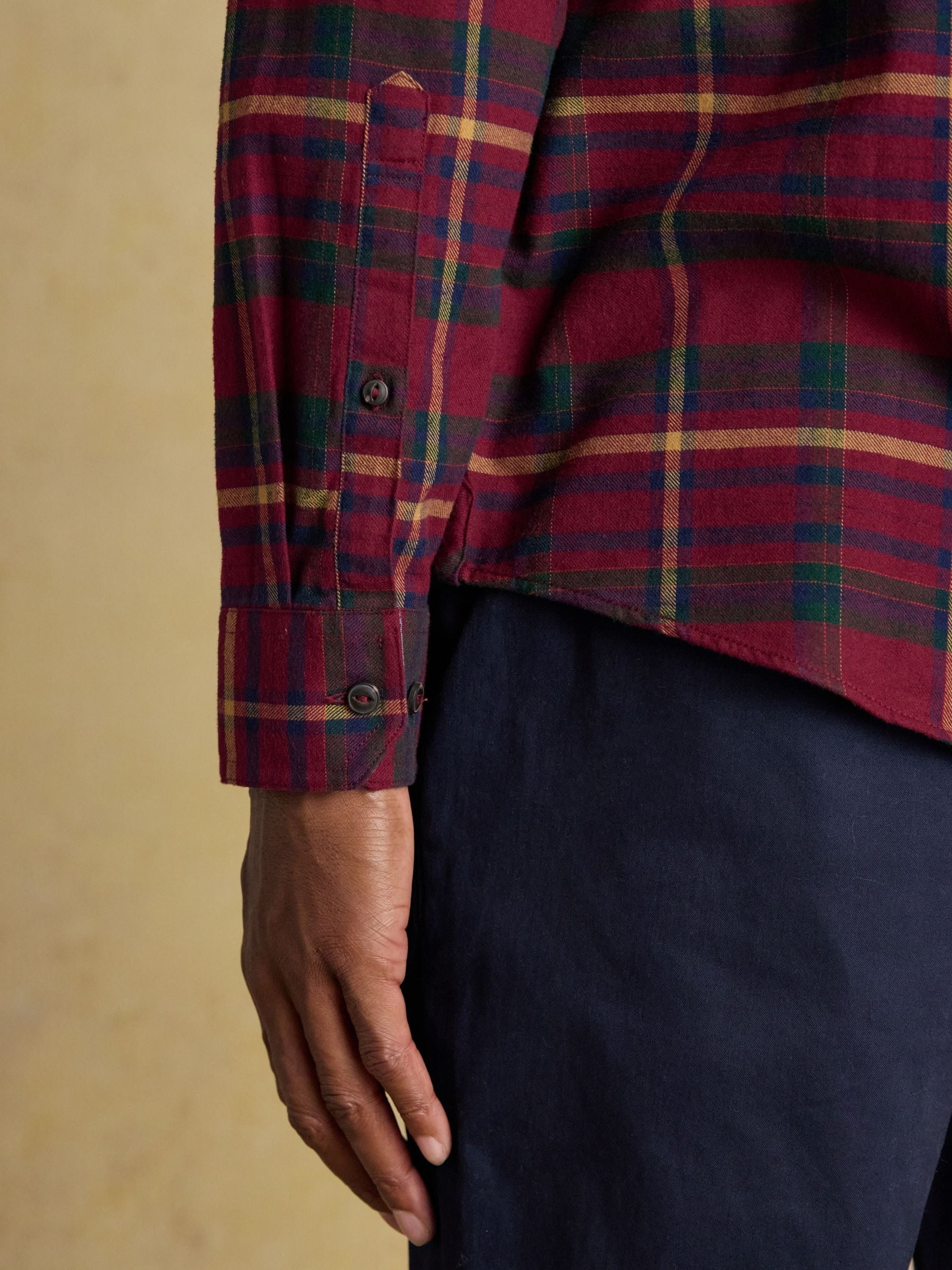 Brushed Flannel Burgundy Red Check Cotton Shirt