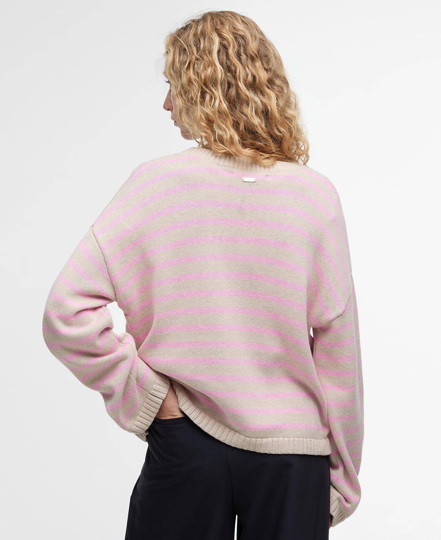 Rosie Striped Crew Neck Jumper - Oat/Cherry Blossom Stripe