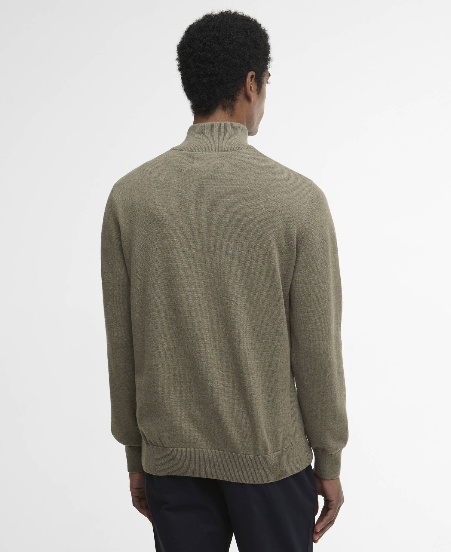 Cotton Quarter-Zip Jumper - Smokey Olive