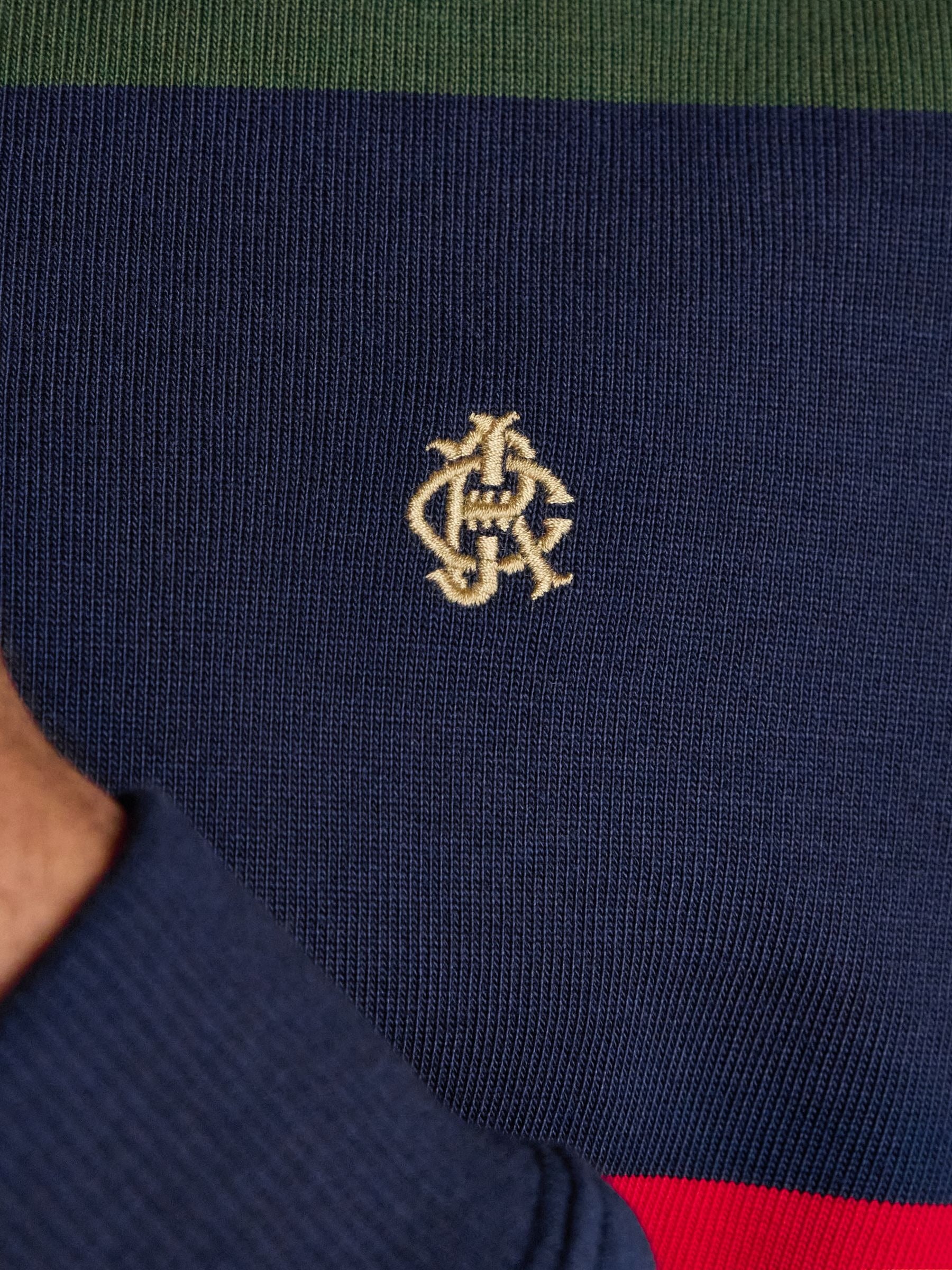 Navy & Green Striped Long Sleeve Rugby Shirt