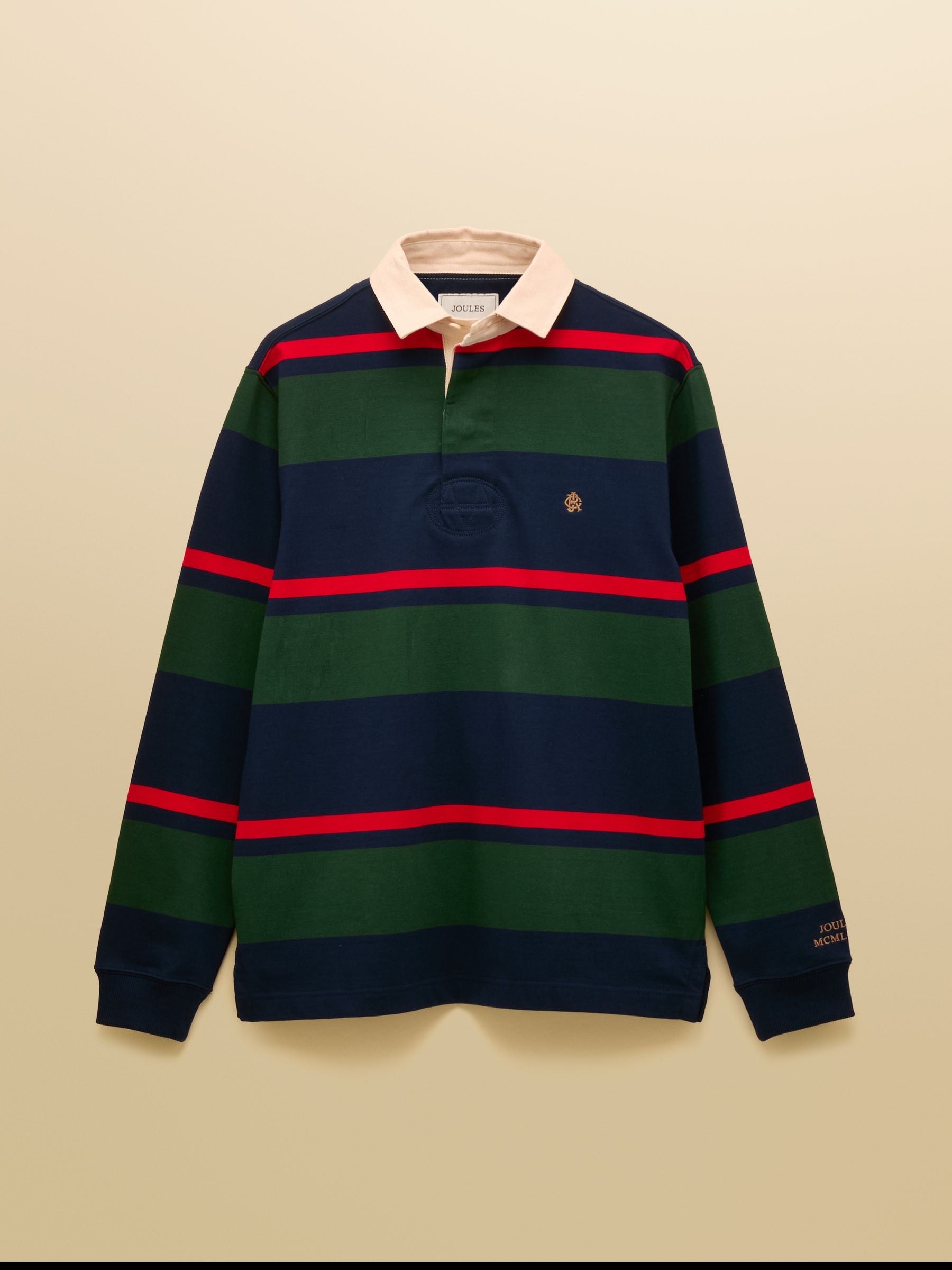 Navy & Green Striped Long Sleeve Rugby Shirt