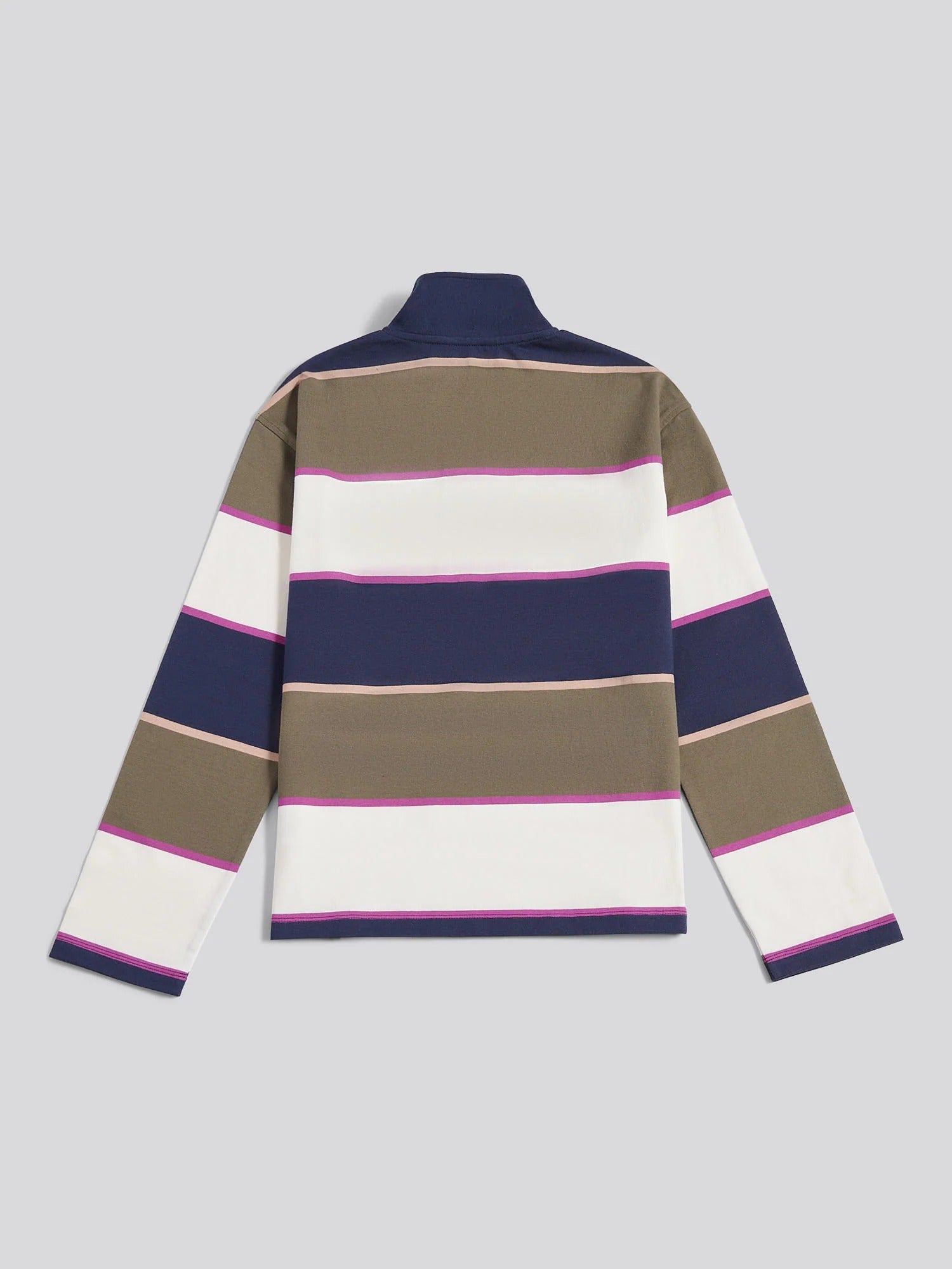 Womens Large Stripe Funnel Neck Rugby Shirt in Kalamata Green