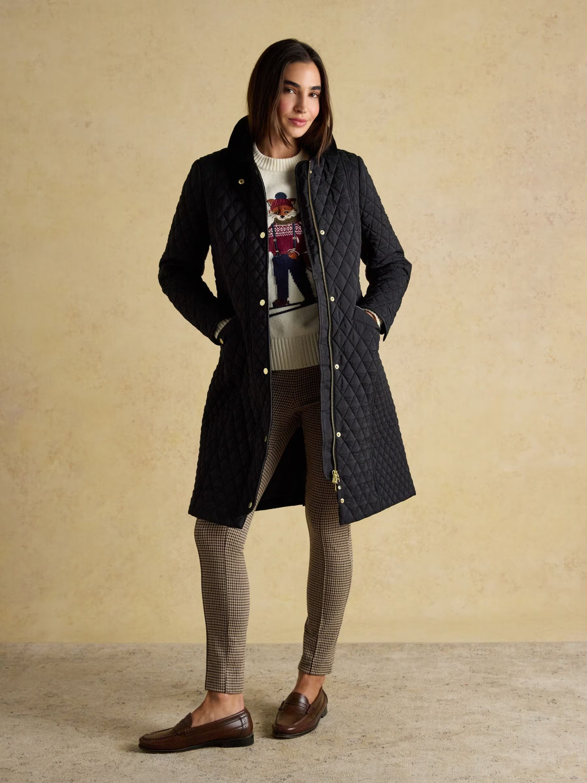Rosewell Black Longline Diamond Quilted Showerproof Coat