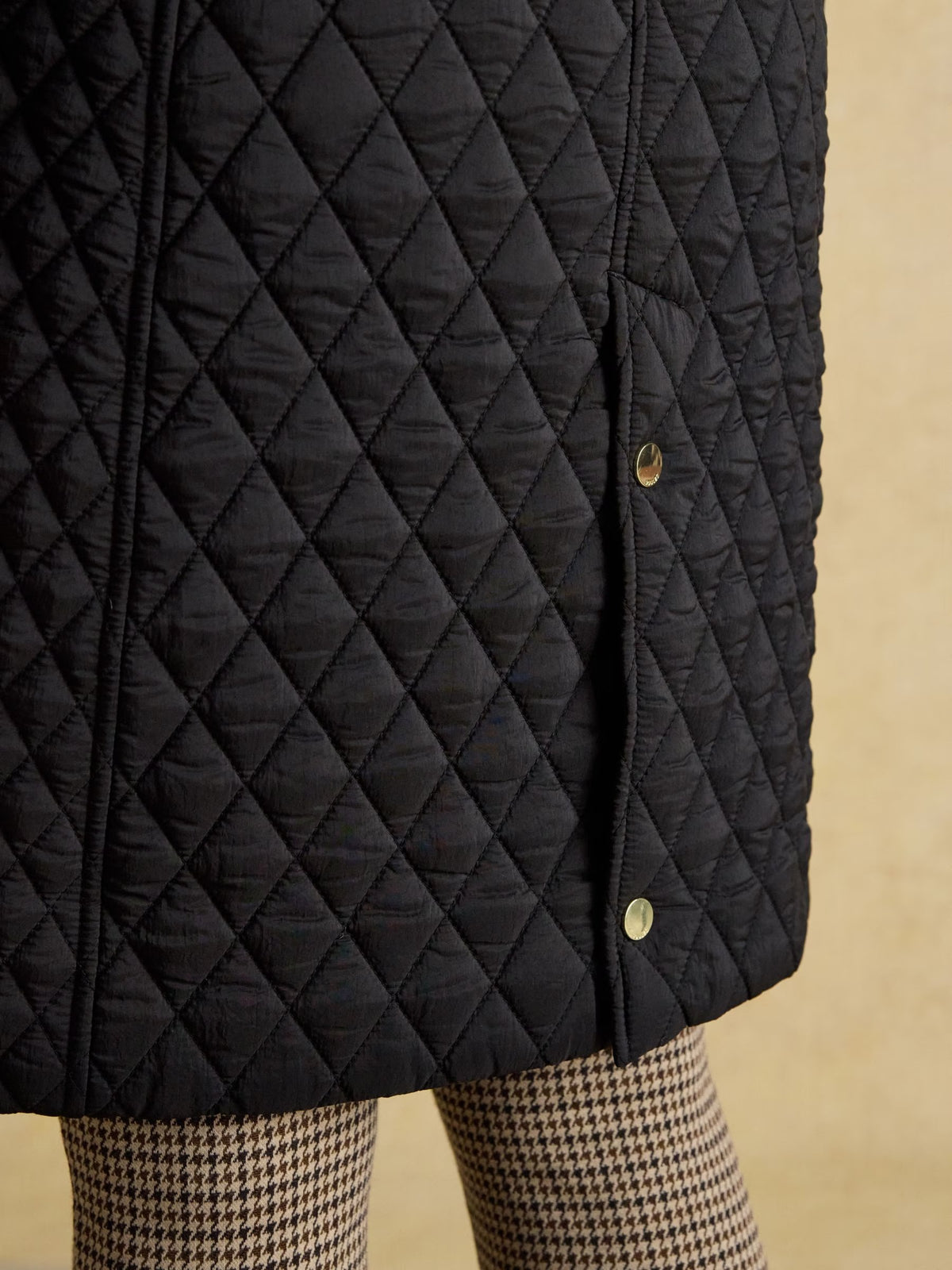 Rosewell Black Longline Diamond Quilted Showerproof Coat