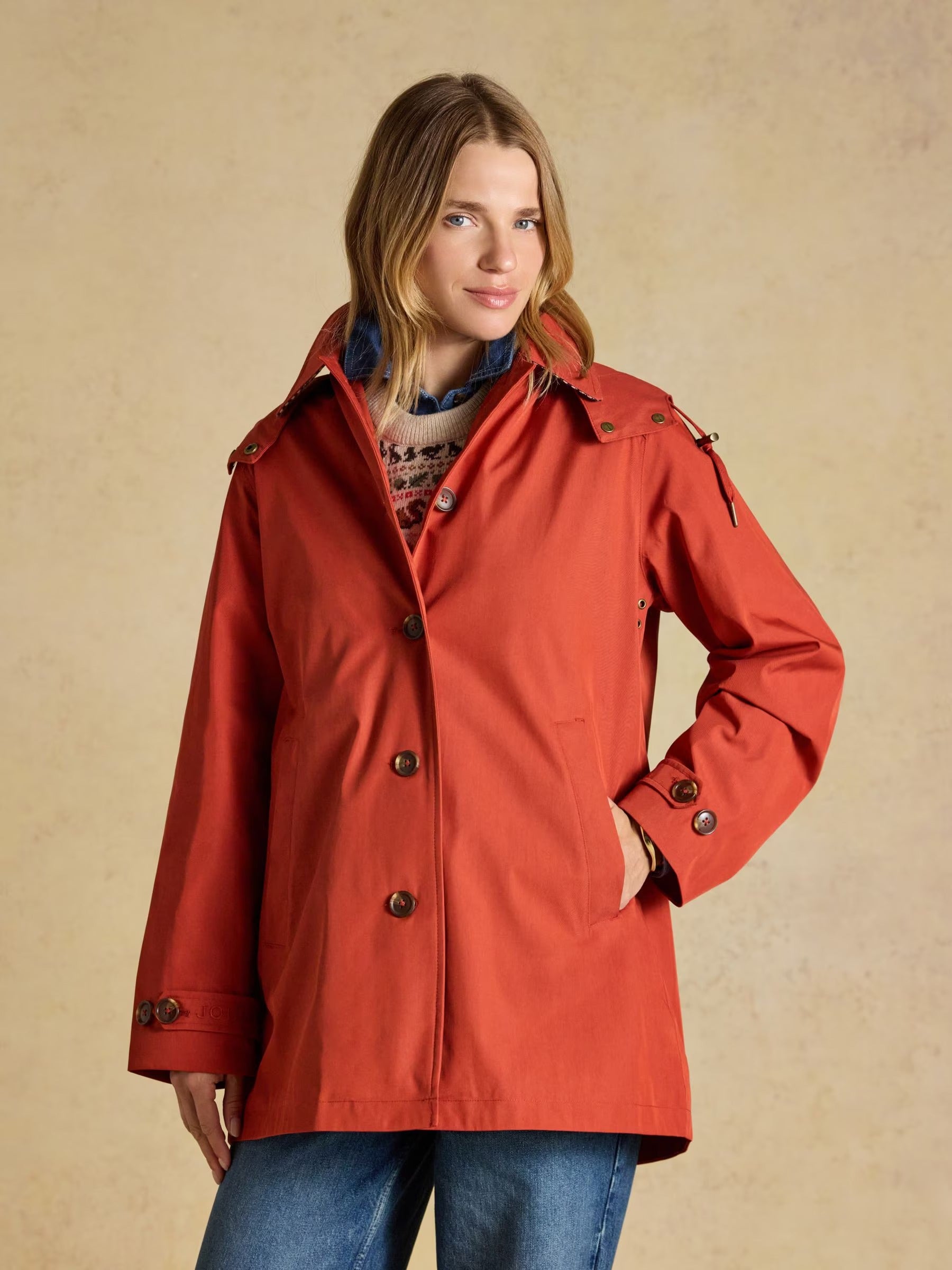Rainmore Rust Red Waterproof Button Through Raincoat