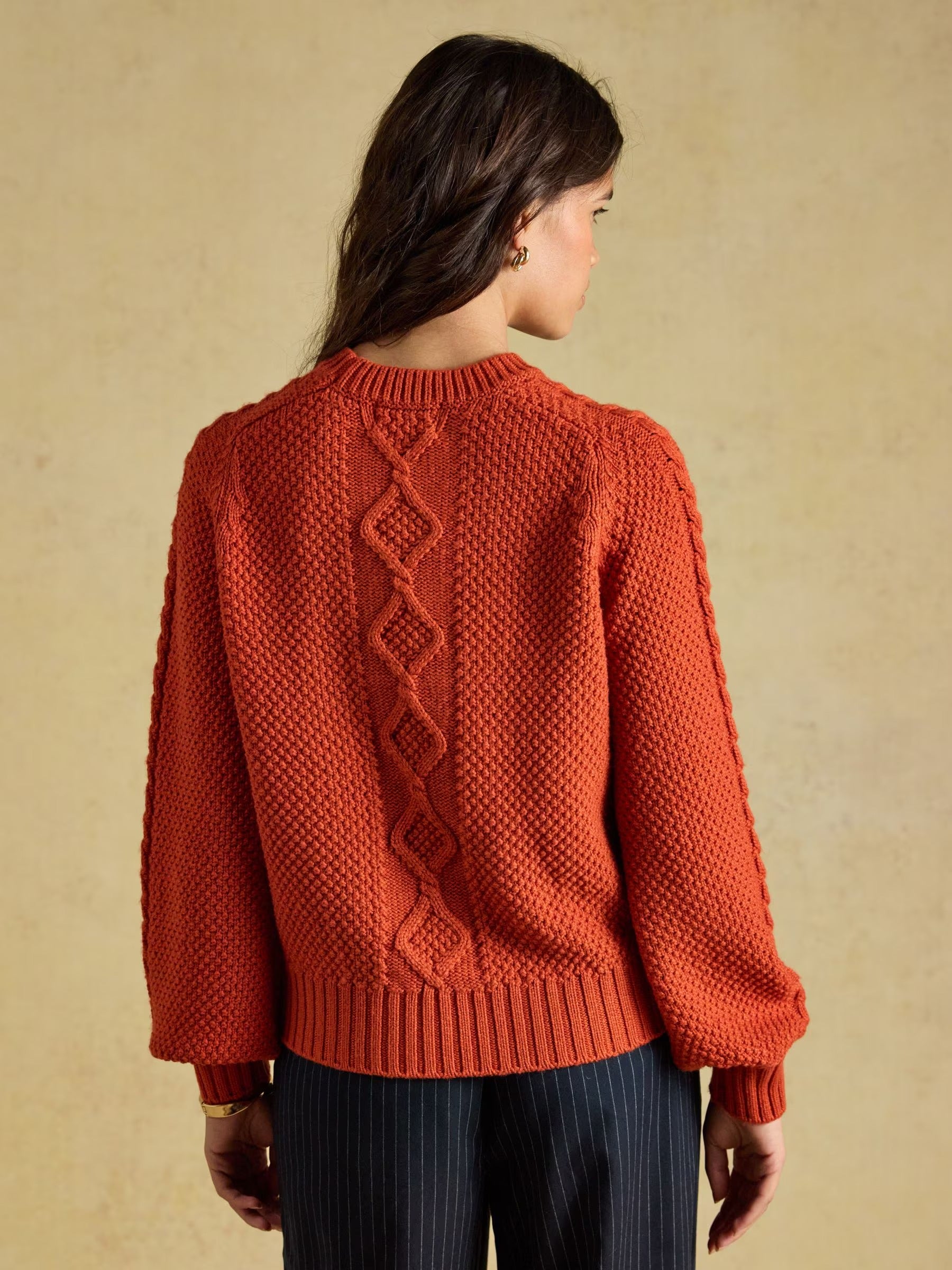 Rafferty Burnt Orange Cable Knit Crew Neck Jumper