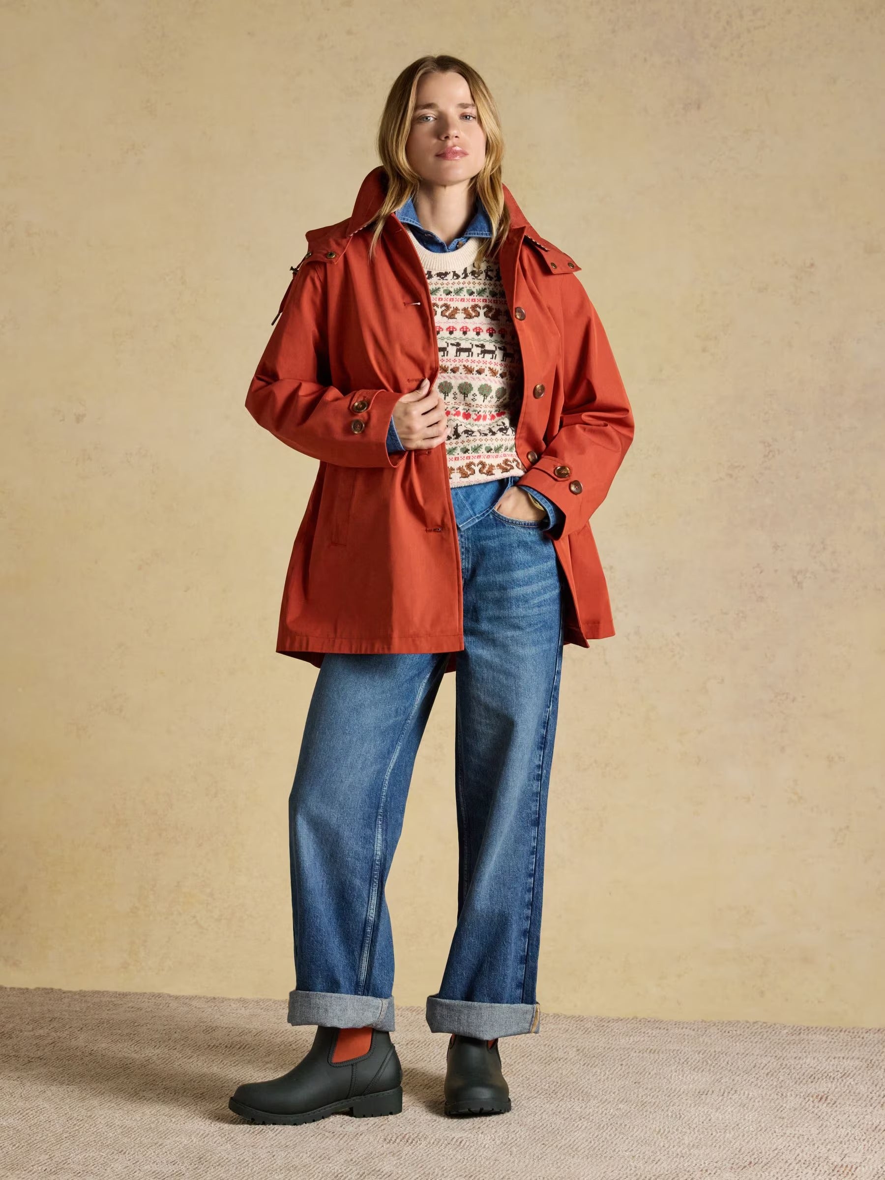 Rainmore Rust Red Waterproof Button Through Raincoat