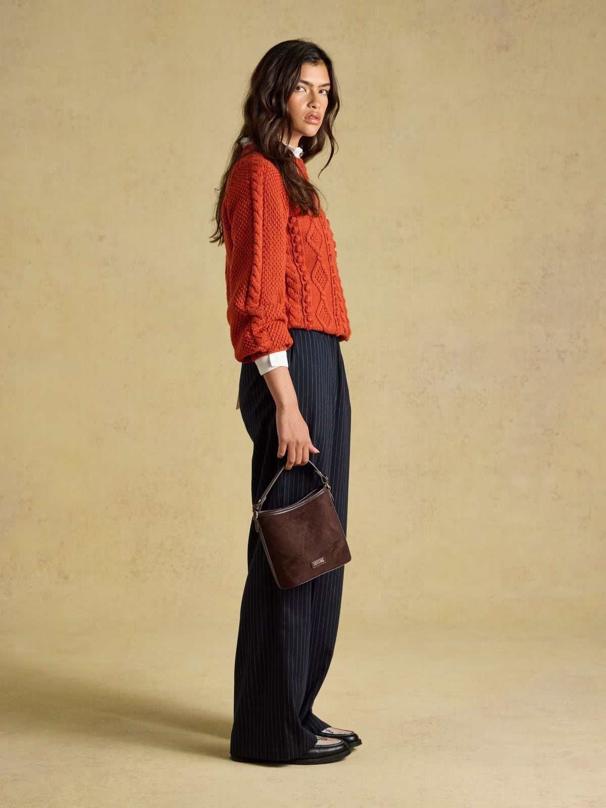 Rafferty Burnt Orange Cable Knit Crew Neck Jumper