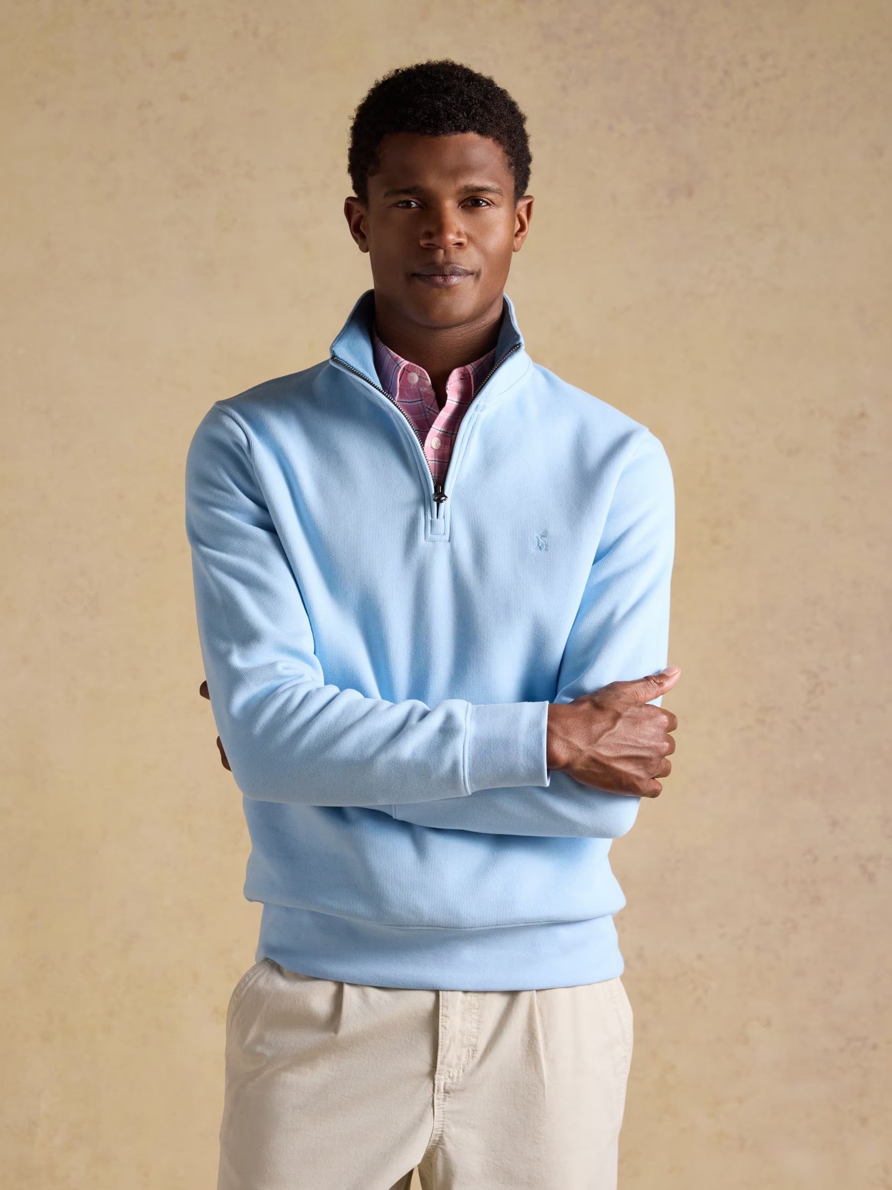Alistair Blue French Ribbed Quarter Zip Sweatshirt
