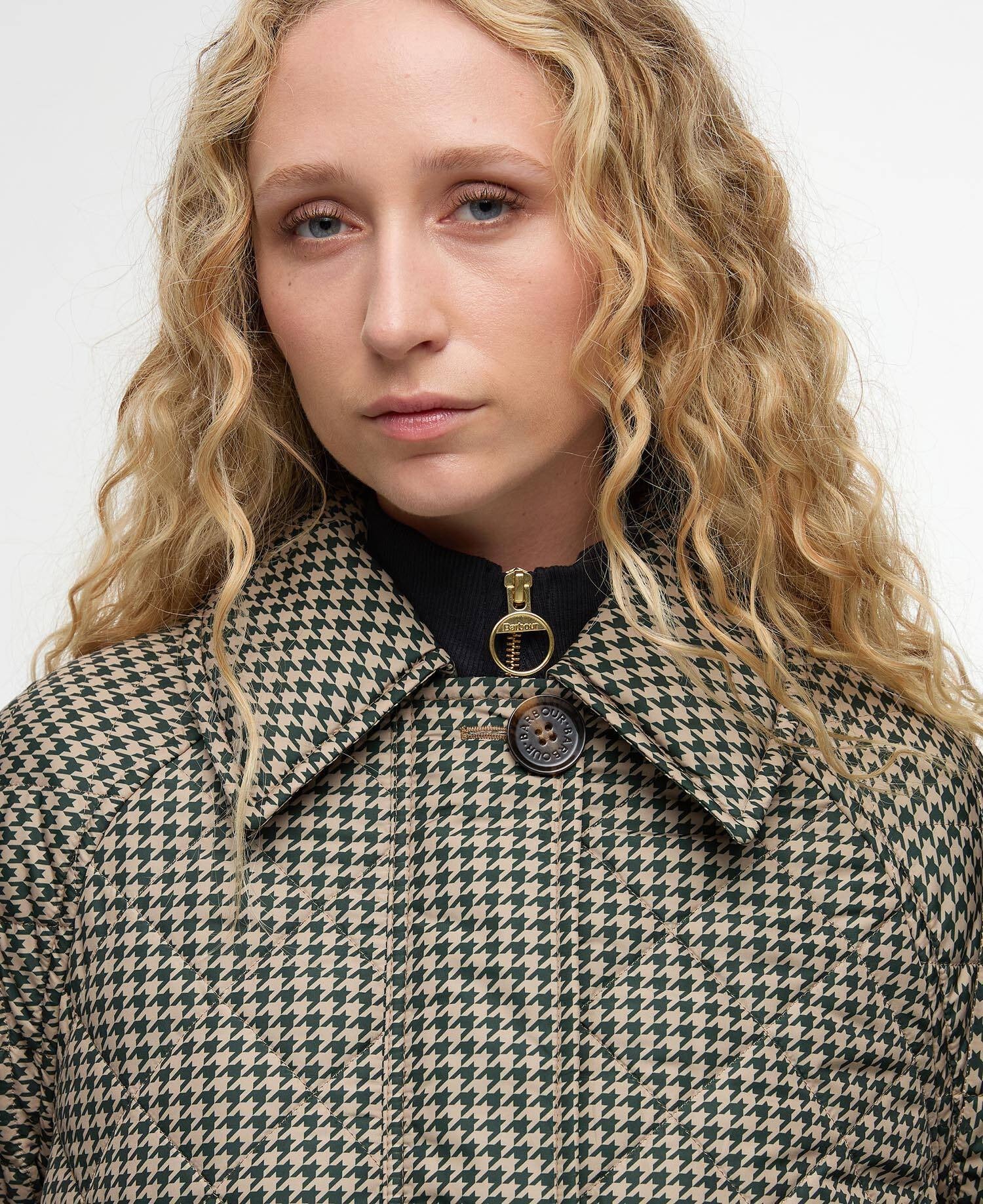 Laoise Check Quilted Jacket- Sage Houndstooth/Sand Dune
