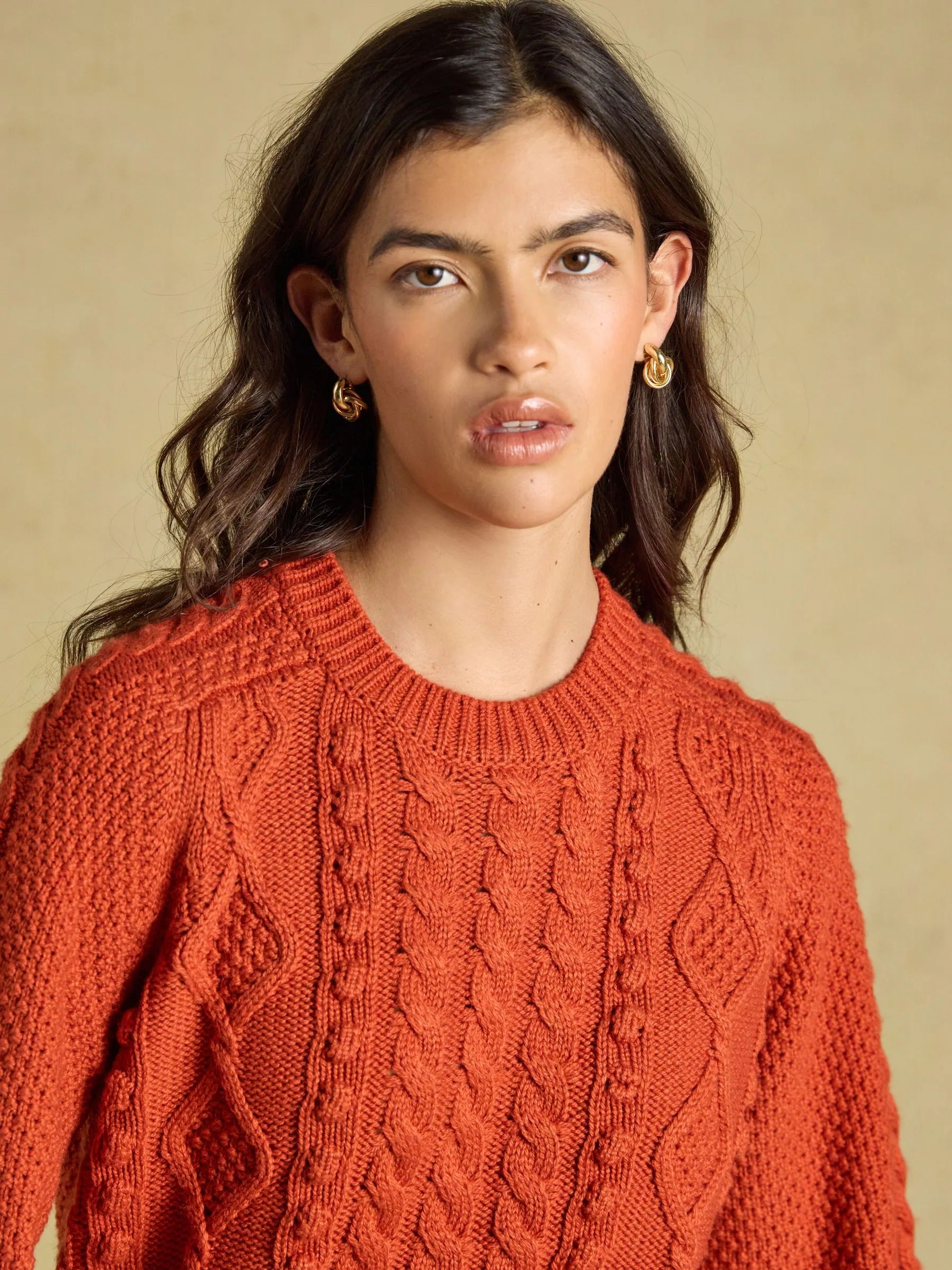 Rafferty Burnt Orange Cable Knit Crew Neck Jumper