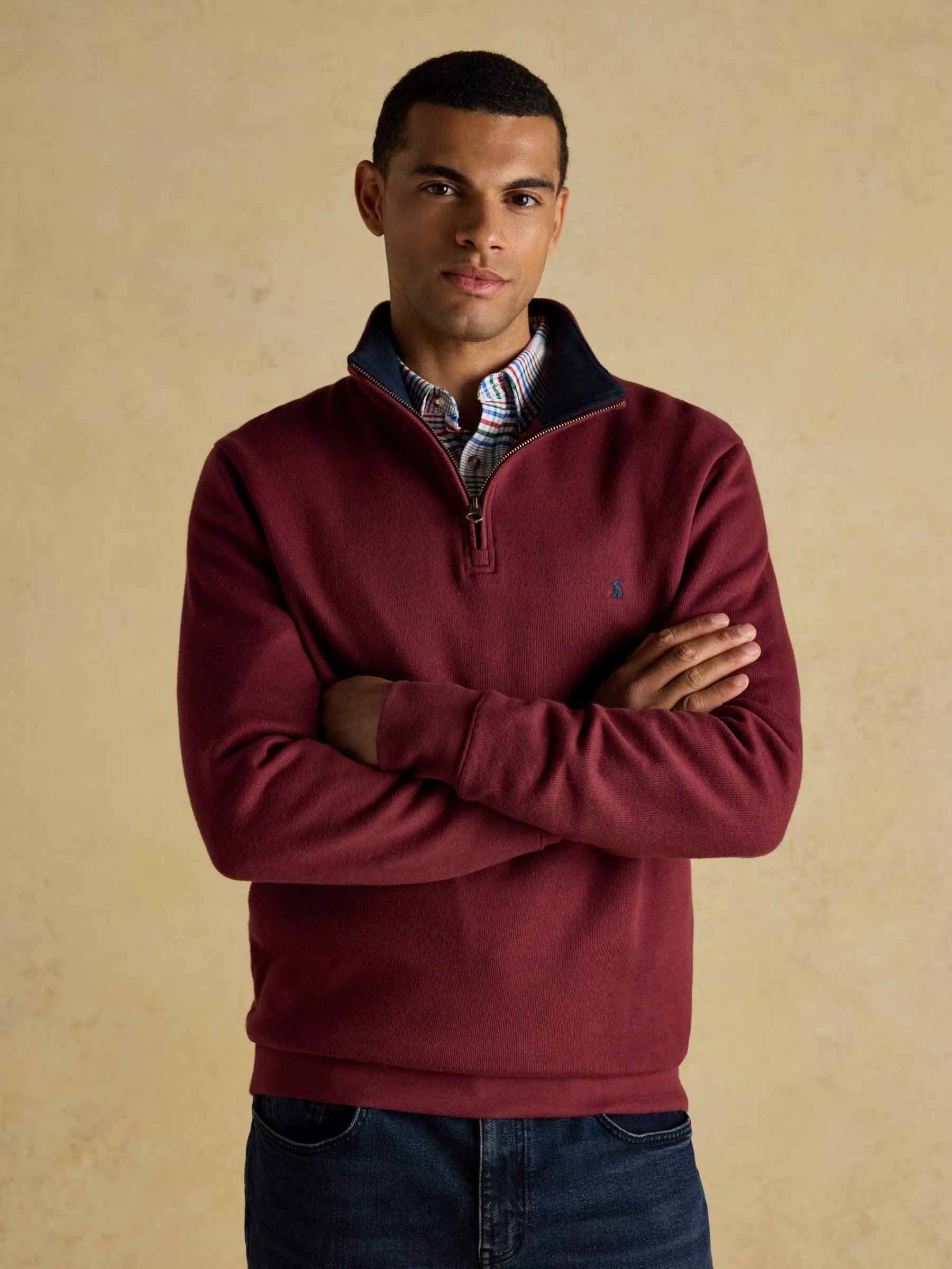 Burgundy Red Alistair French Ribbed Knit Quarter Zip Sweatshirt