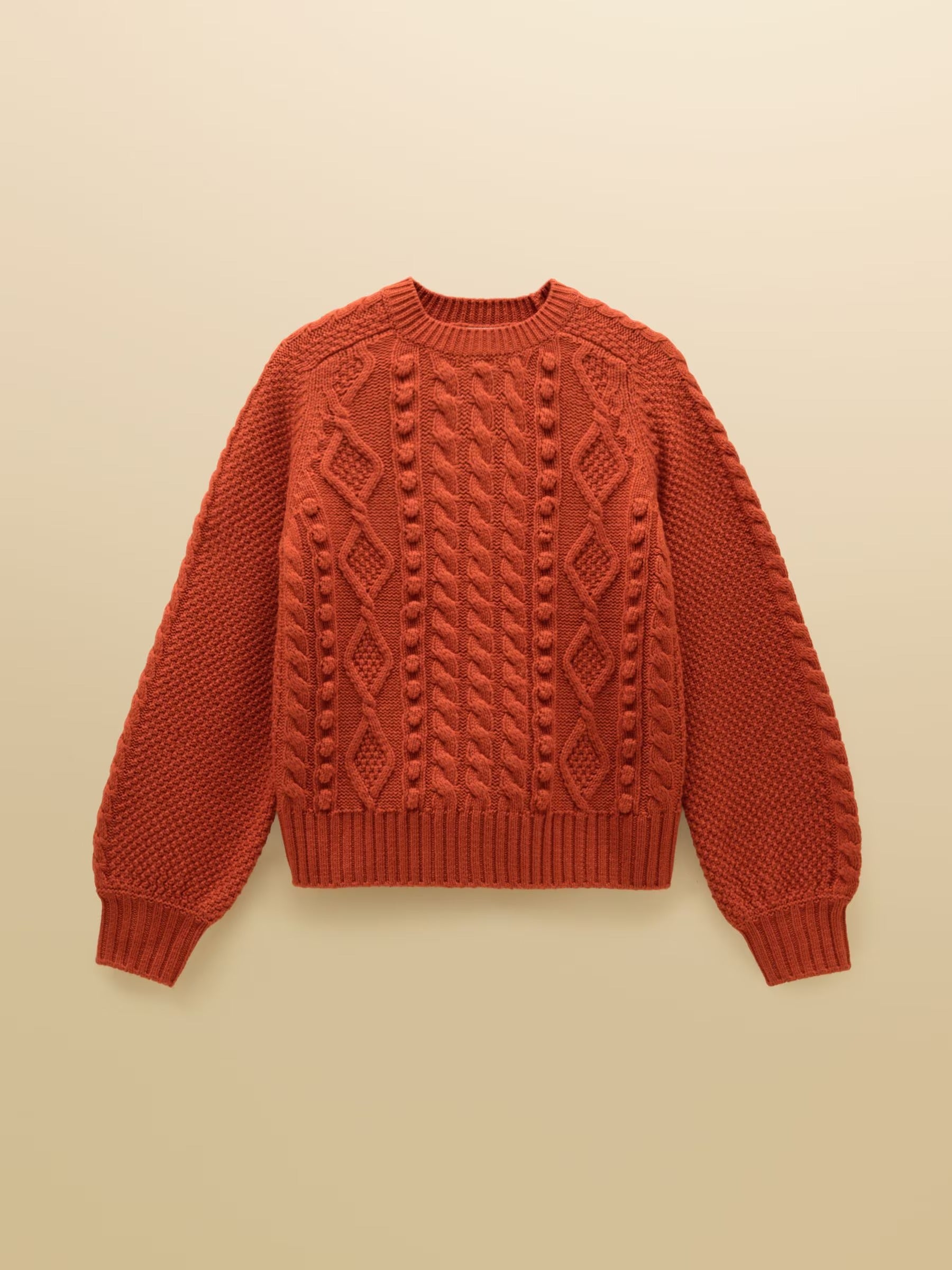 Rafferty Burnt Orange Cable Knit Crew Neck Jumper