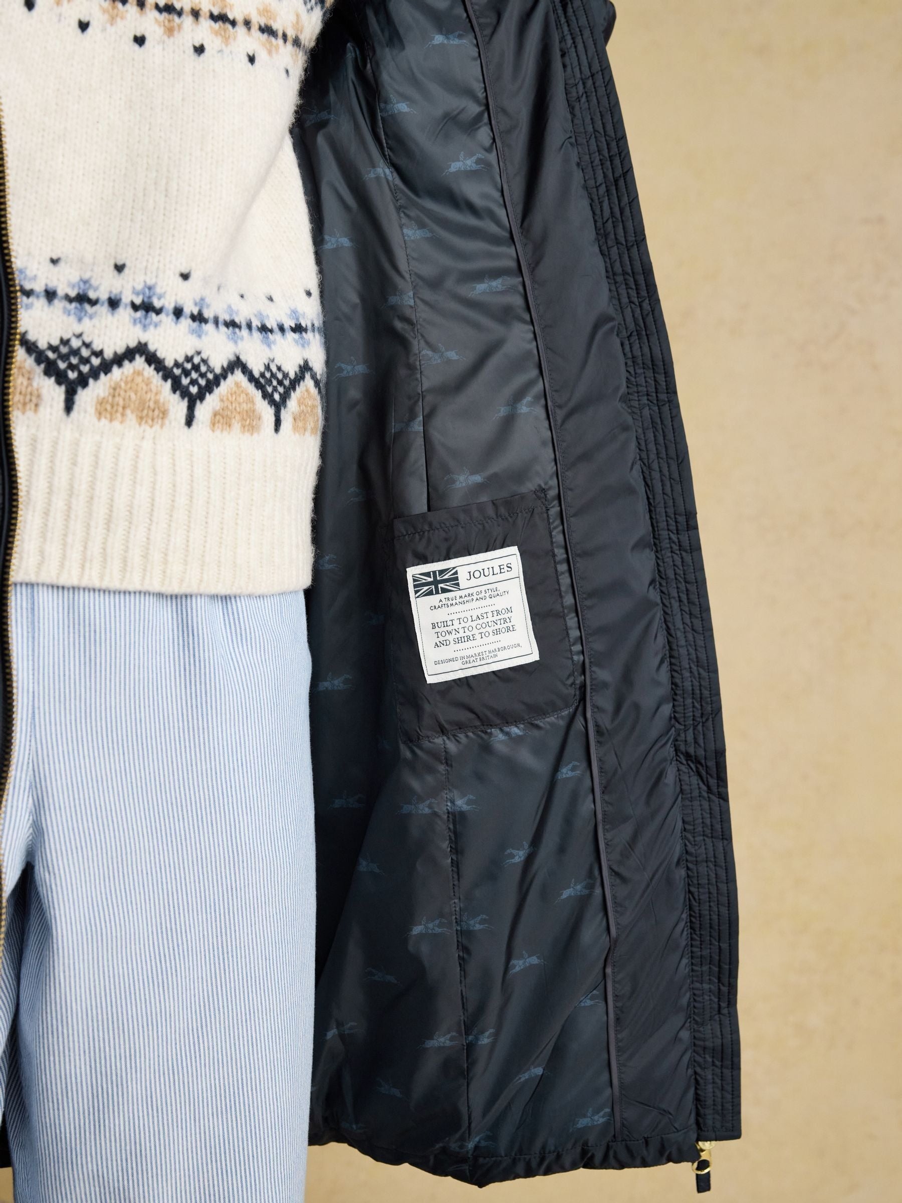 Pembury Navy Showerproof Longline Padded Coat with Hood -