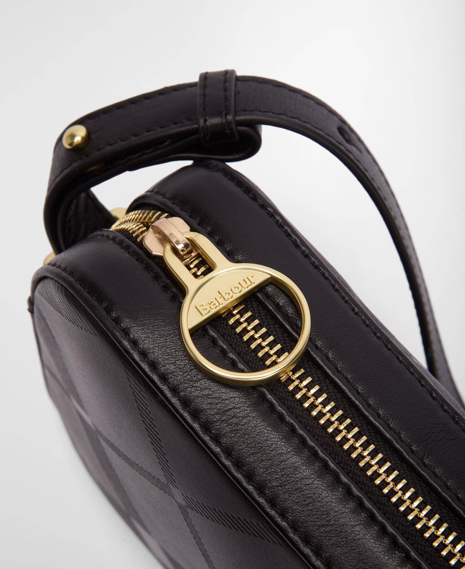 Daphne Deboss Leather Crossbody Bag - Black/ Deboss Tartan