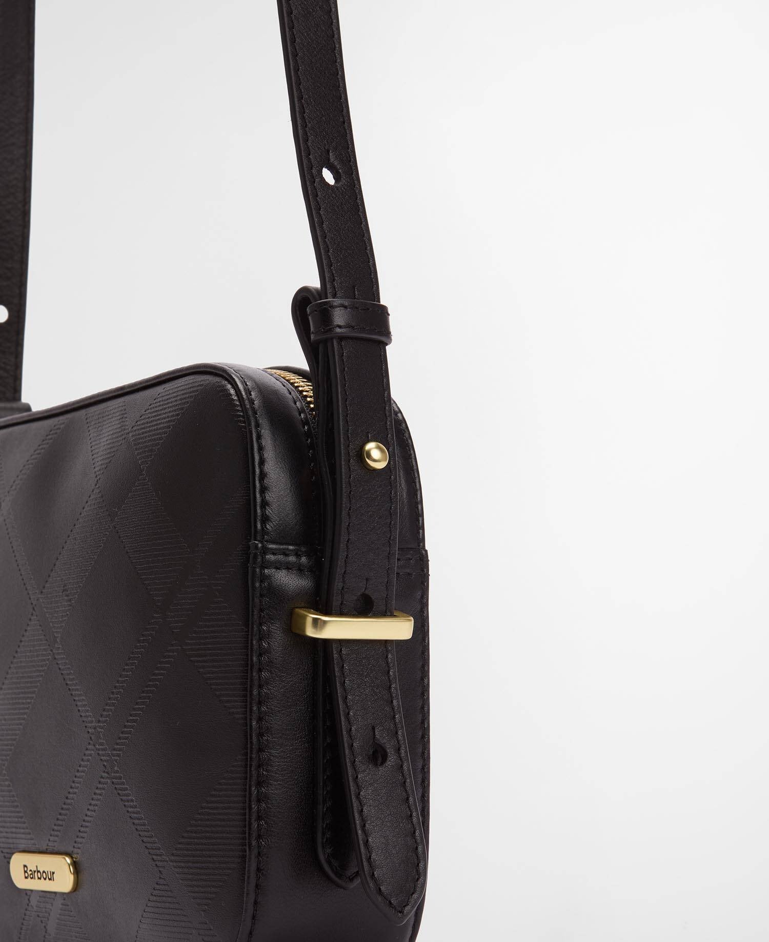 Daphne Deboss Leather Crossbody Bag - Black/ Deboss Tartan